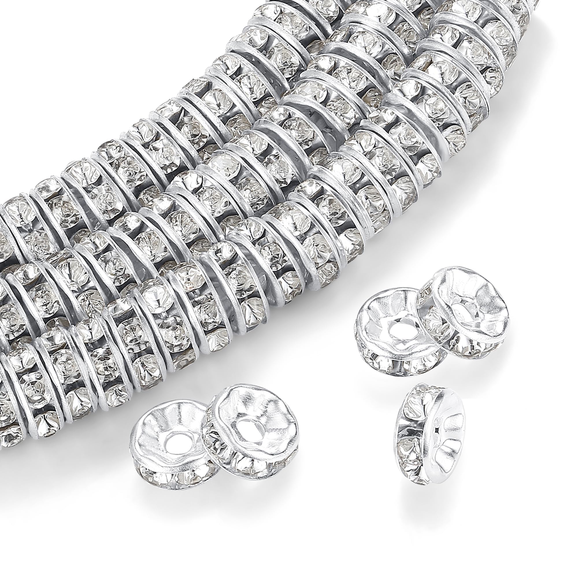 GUJOXILA 6mm Silver Spacer Beads for Bracelet Jewelry Making Crafting