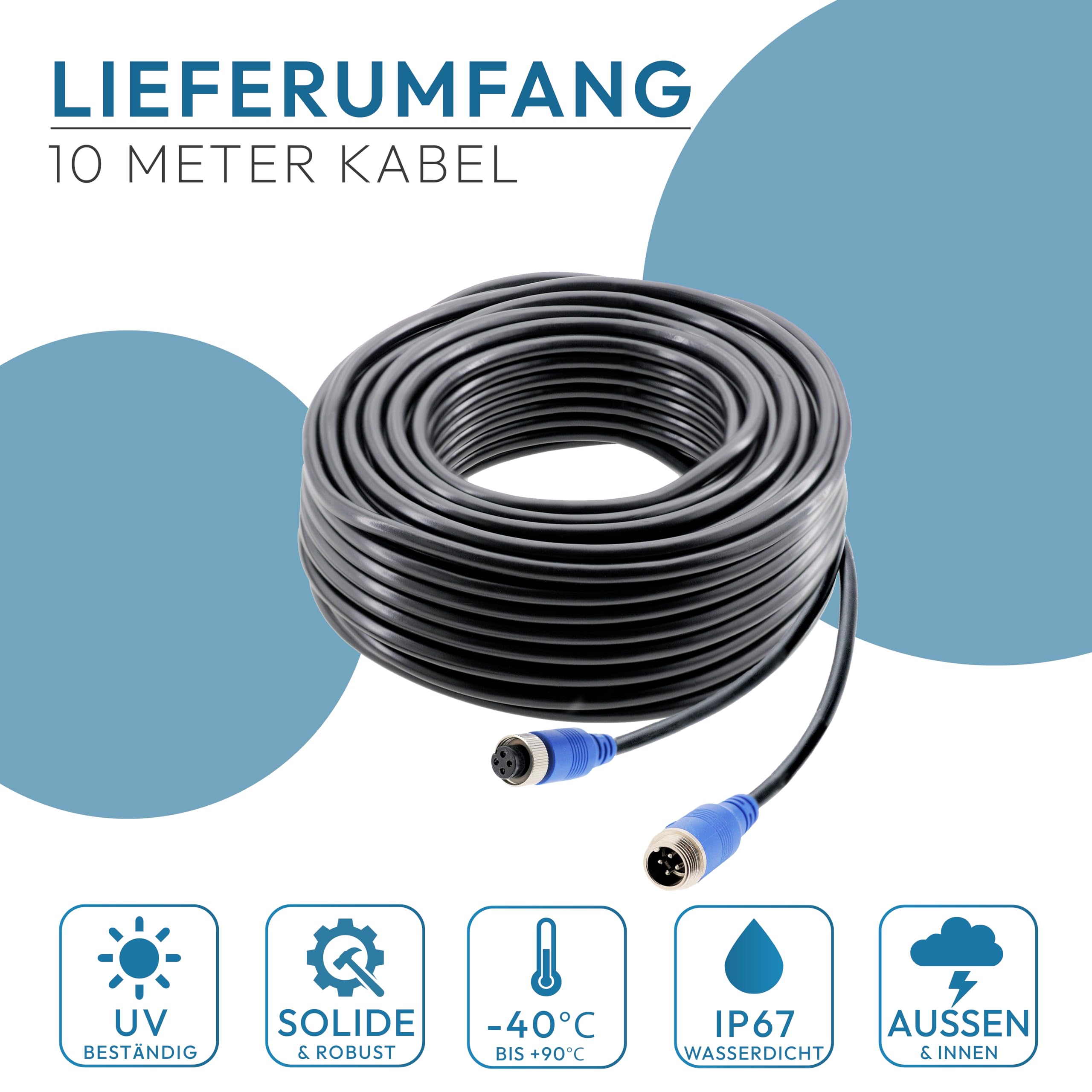 VSG24 Verlängerungskabel Elite für Rückfahrkamera & Rückfahrsysteme universell KFZ Kamera Kabel 4PIN / Polig für LKW Anhänger Traktor Wohnwagen Wohnmobile Robust & Wetterfest IP67-10 Meter