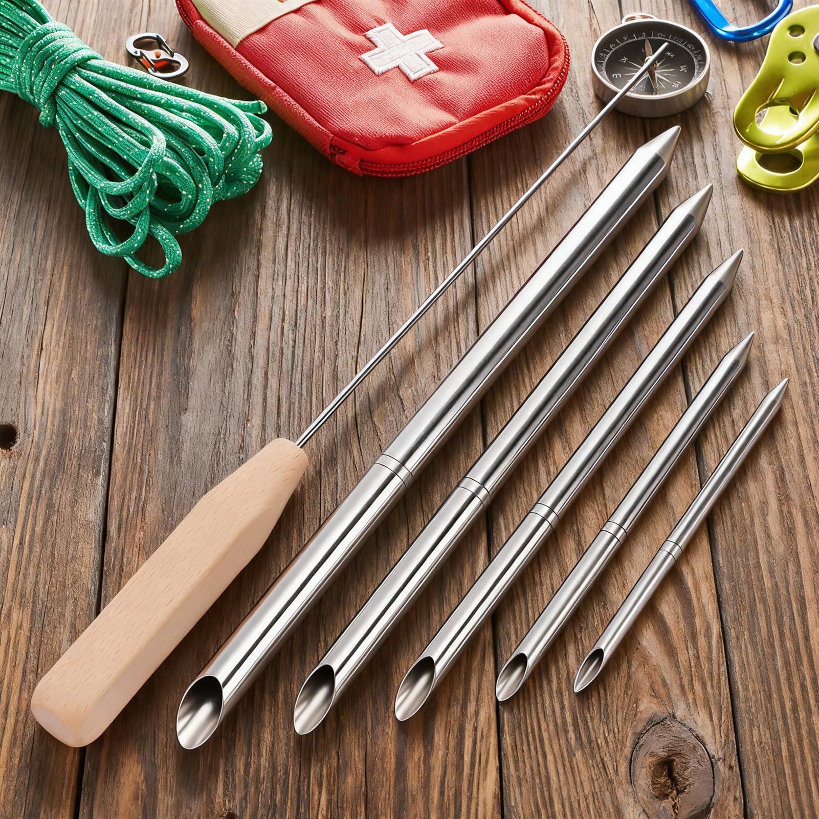 Kit di Attrezzi per Giunzione Corde 7 Pezzi, Kit FID per Giunzione Corde in Acciaio Inossidabile Set di Strumenti per Intreccio Linee Include 5 Misure Fids 6,35mm 7,94mm 9,53mm 11,11mm 12,7mm