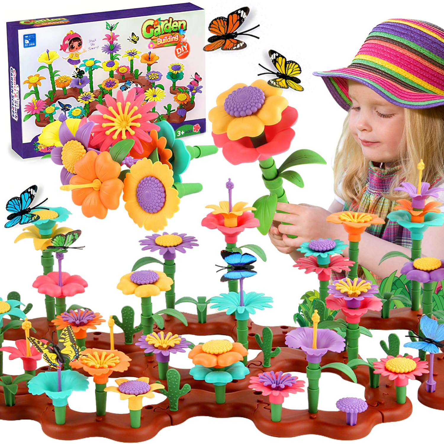 Juego de Construcción Jardín de Flores para Niñas 3 4 5 6 años, Montessori Juguetes Bloques de Construcción de Jardín, DIY Ramo de Arreglo Floral Juegos Cumpleaños Regalo para Niñas (144 PCS)