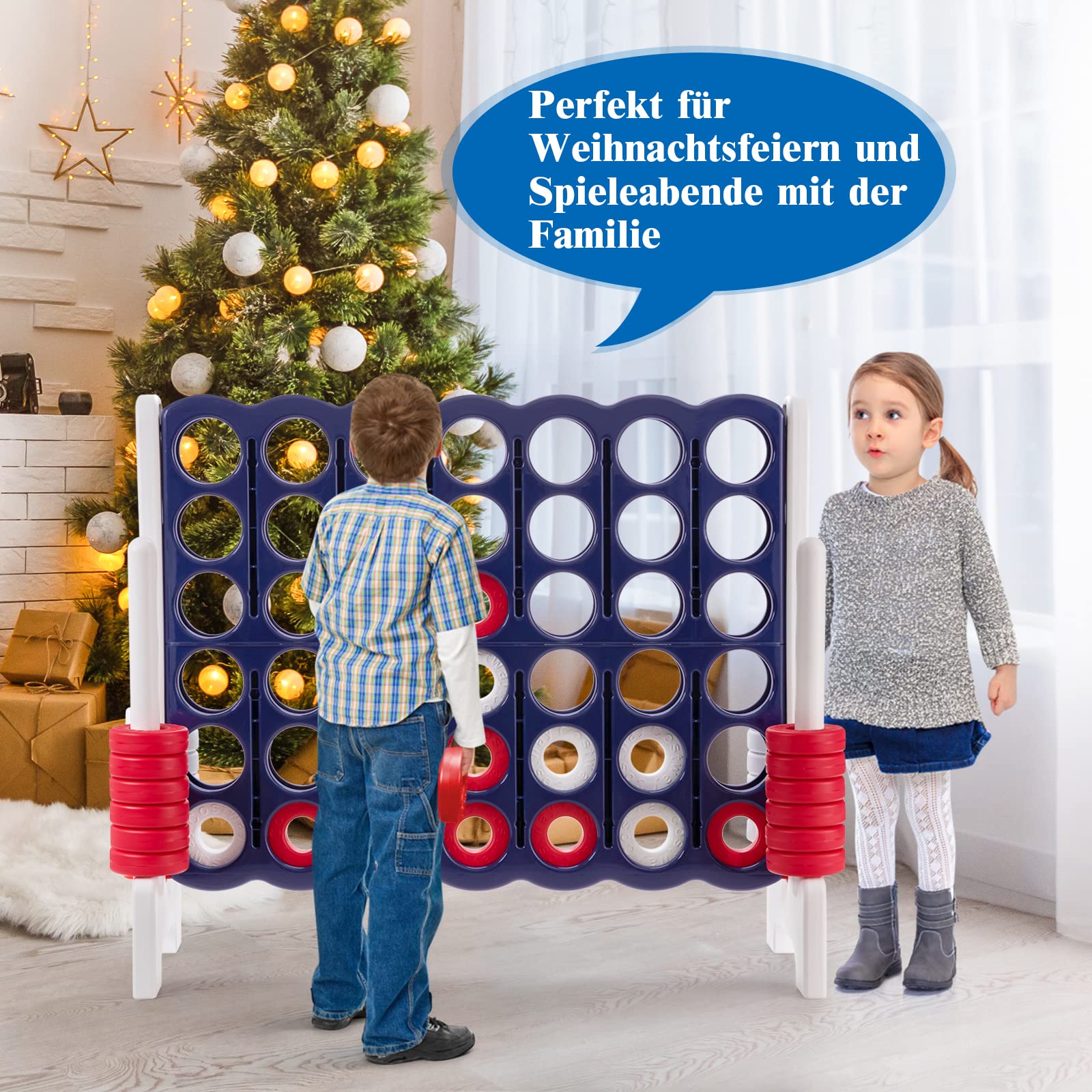 COSTWAY Vier-Gewinnt Spiel, 4 Gewinnt Spielbrettsätze, Vier in Einer Reihe Spiel mit 42 Jumbo Ringen und Schieberegler zum schnellen Neustart für Kinder und Erwachsene (Weiß)
