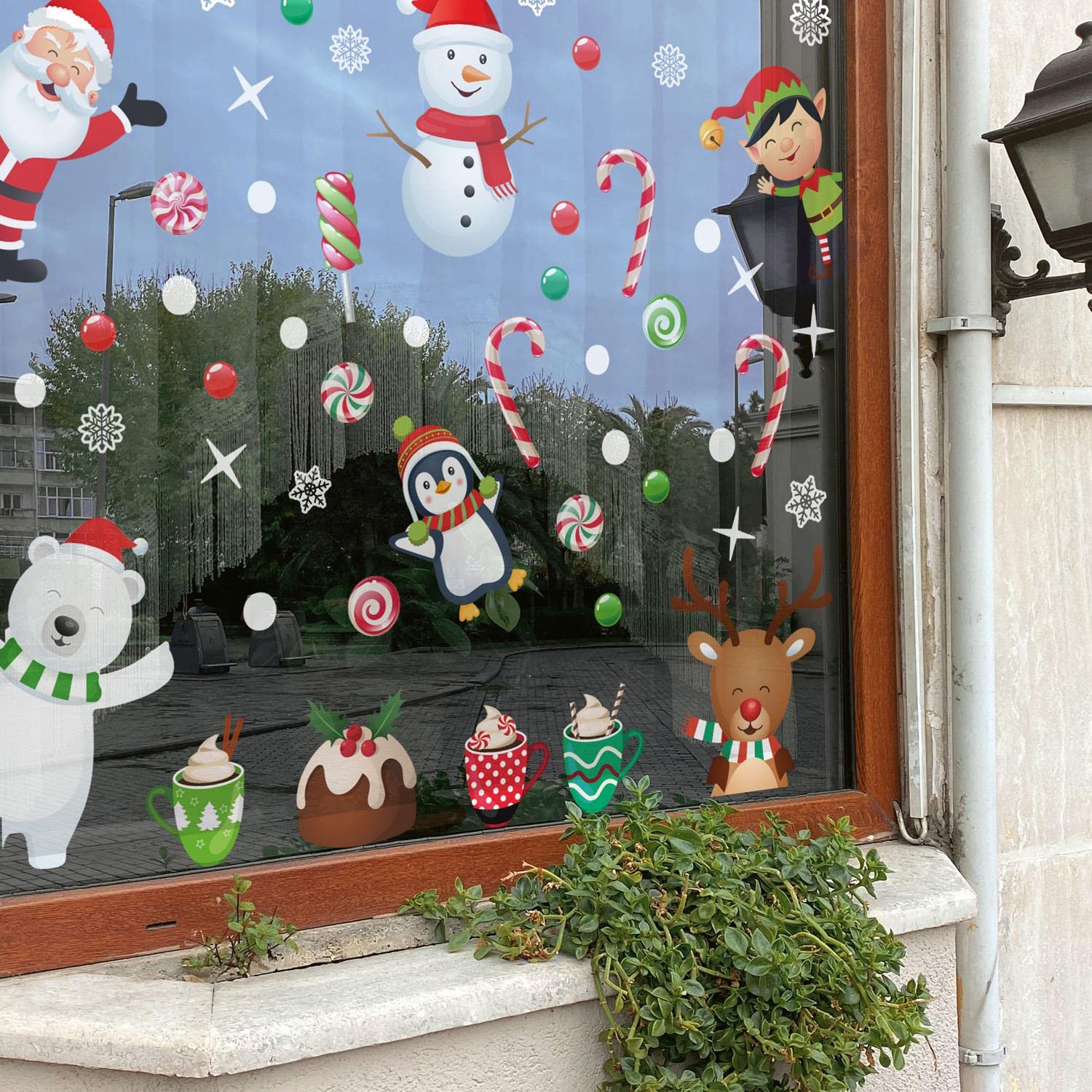 WALPLUS Christmas Window Stickers Clings Xmas Decoration Reusable Double-Sided Print Decals for Glass Living Room Windows Display Xmas Friends Winterland 64 Pieces - Image 2