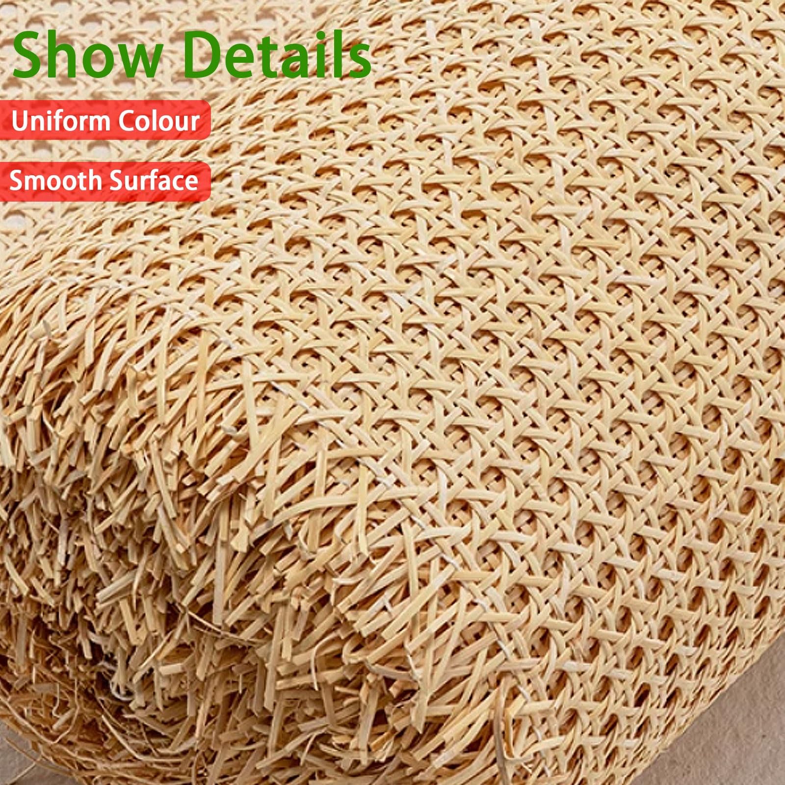 Natürliches Wiener Geflecht Meterware, 60cm Breites, Rattan Geflecht Gurtband Rolle, Rattan Vorgewebtes Offenes Netz Gewebe für DIY Stuhl Möbel Schranktür(30x200cm)