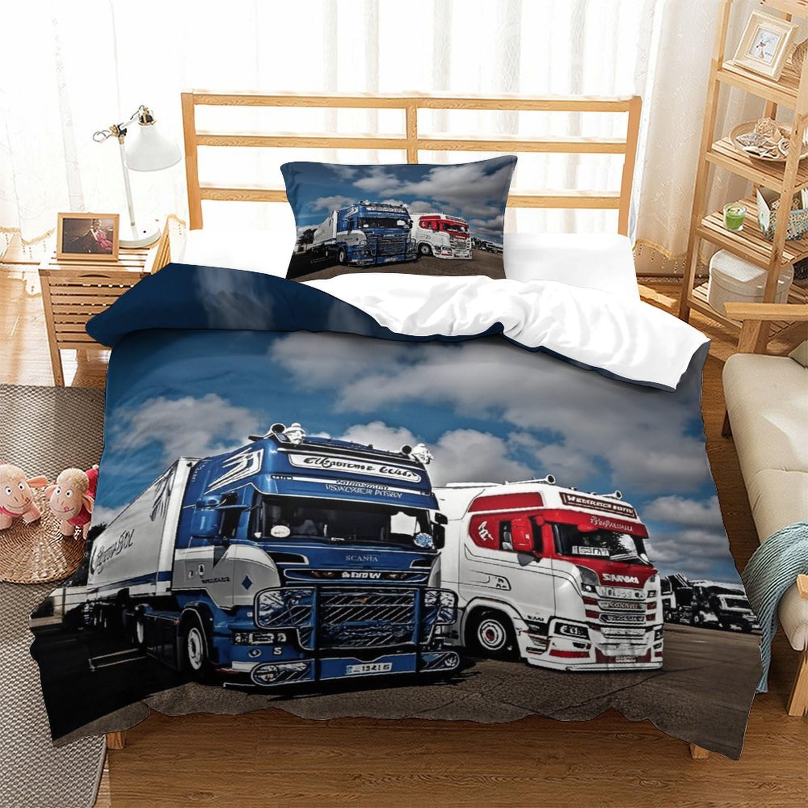 Xiaopangxy Boys Lorry-3 Lorry Luxe Bedding Set Hidden Zipper Truck Duvet Cover Set With Pillowcases Quilt Cover Setsoft Microfiber Comforter Cover For Kids Adults Single（135X200cm）