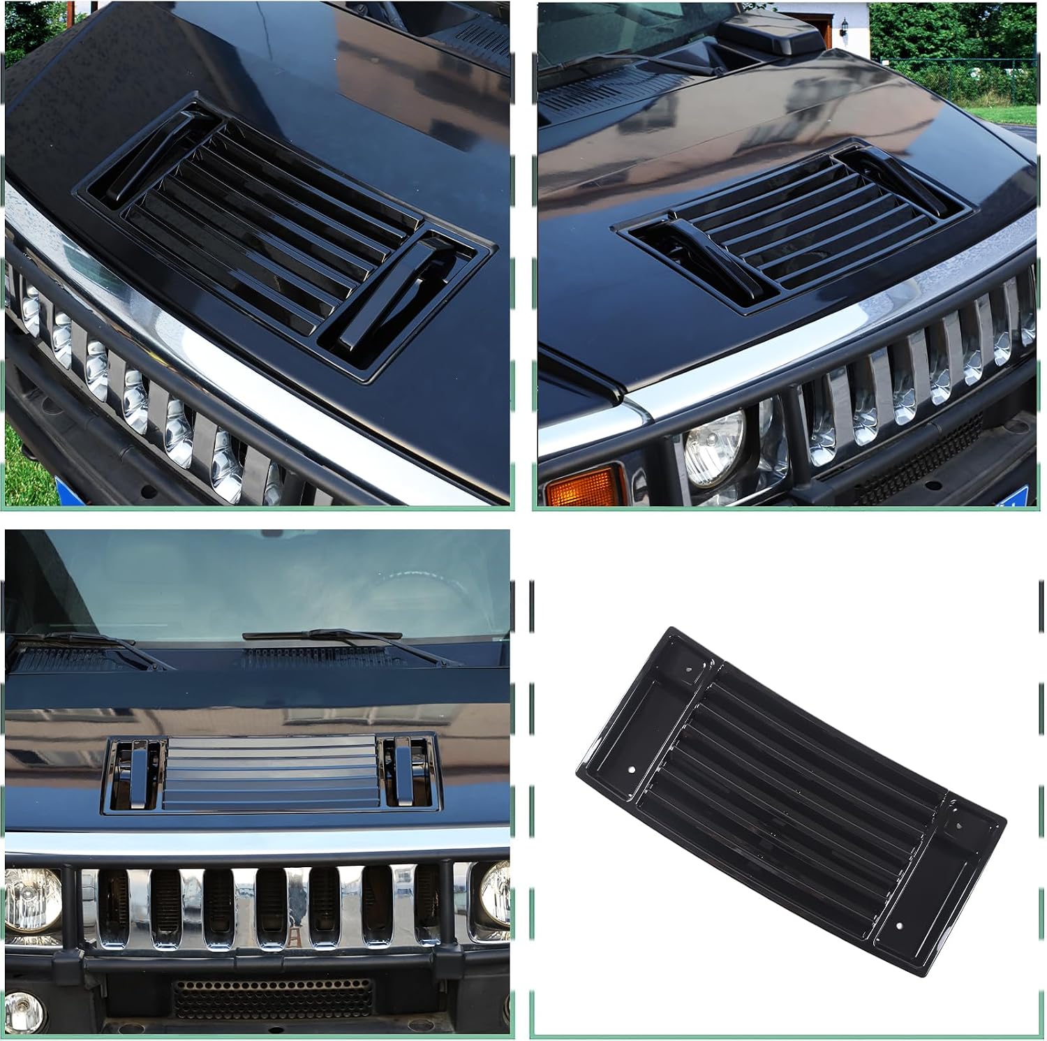 PIUGILH ABS Front Hood Deck Vent Panel Grille Hood Trim Cover Kit for Hummer H2 2003-2009 Accessories, Hood Top Handle Trim Cover Kit (Black)