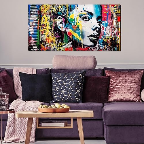 Miniatura 4 de CIRABKY Arte de pared afroamericano para sala de estar, arte de pared de niña negra, decoración de pared de grafiti, imágenes coloridas, póster