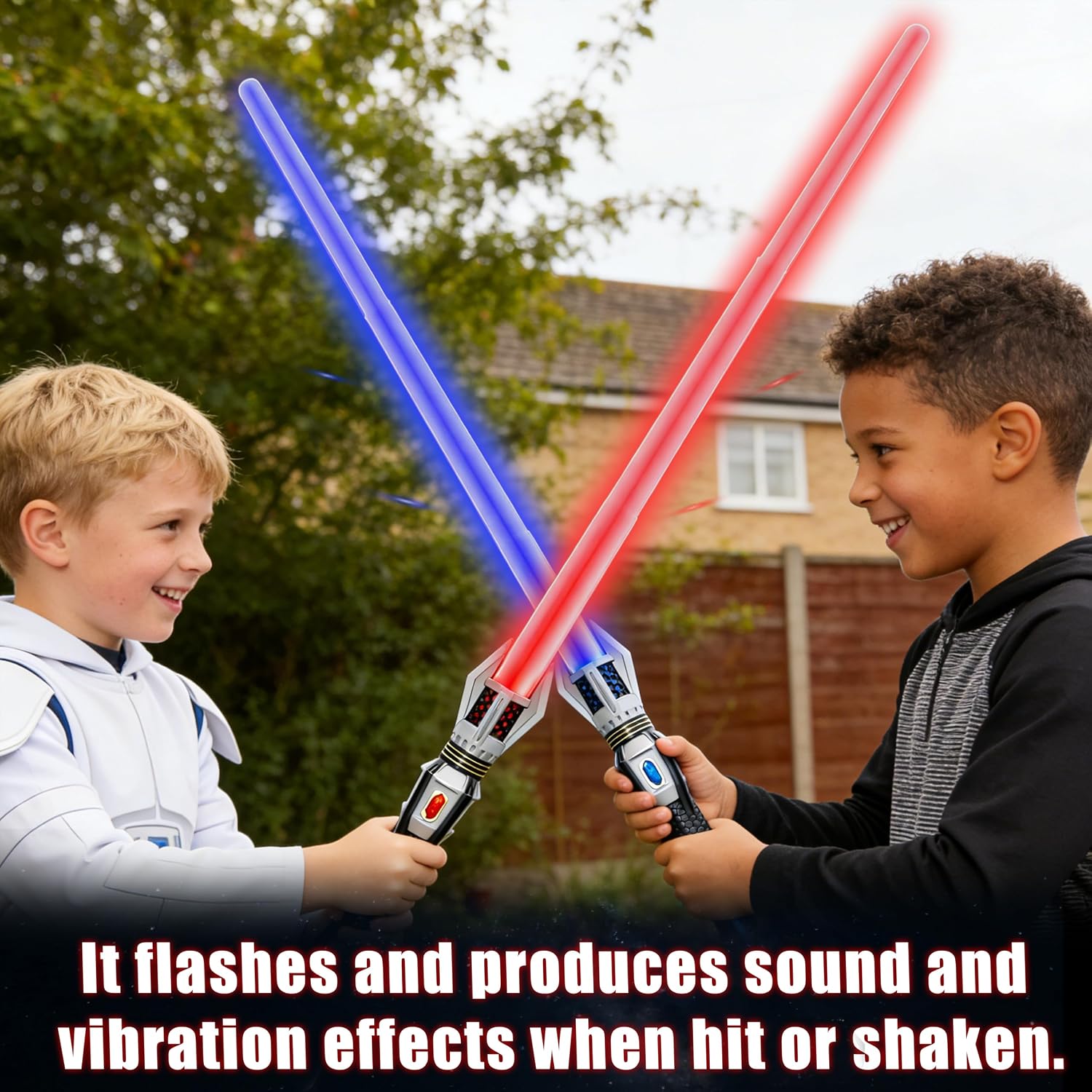 Light Saber, 2 Pack Expandable Red Light Swords with Glowing Handle & FX Sound Effect, LED Light Sabers for Halloween Dress Up, Xmas Gifts, Galaxy War Fighters
