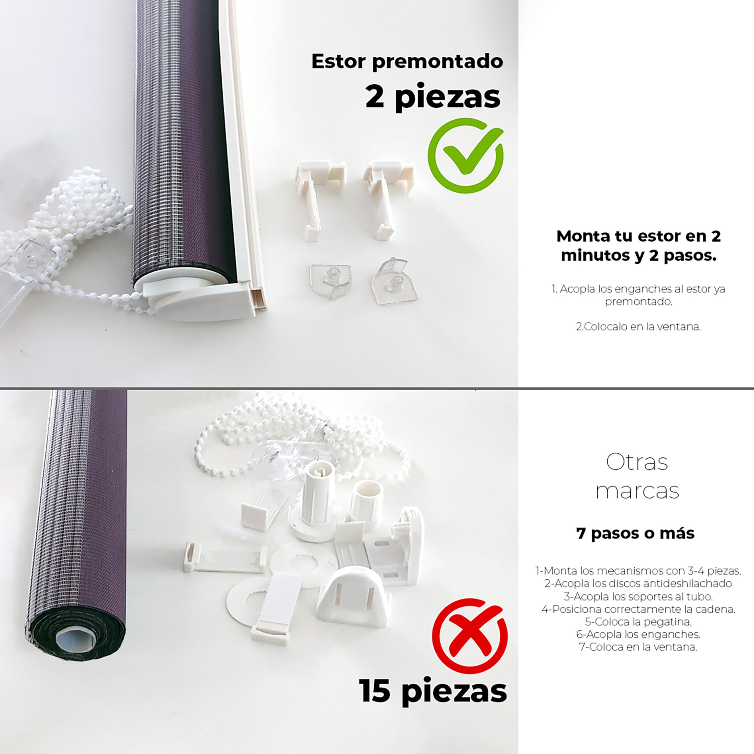 ECOMMERC3 | Estor Enrollable Noche y Día Sin Taladrar Tamaño 130x150 - Estor Easyfix SIN Herramientas Tamaño Tela 127x145 - Estor Noche y Día Gris Plata