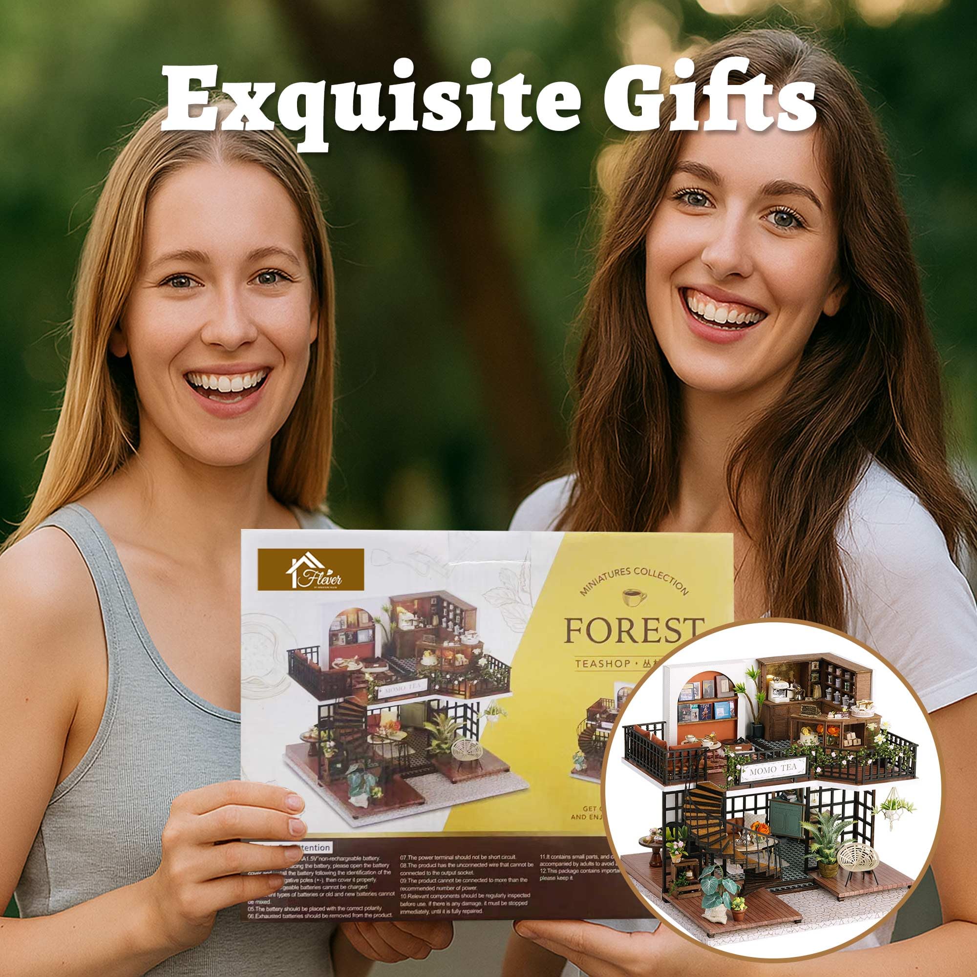Kit de casa de muñecas en miniatura, habitación creativa con muebles para regalo romántico de obras de arte (Forest Teashop) 9