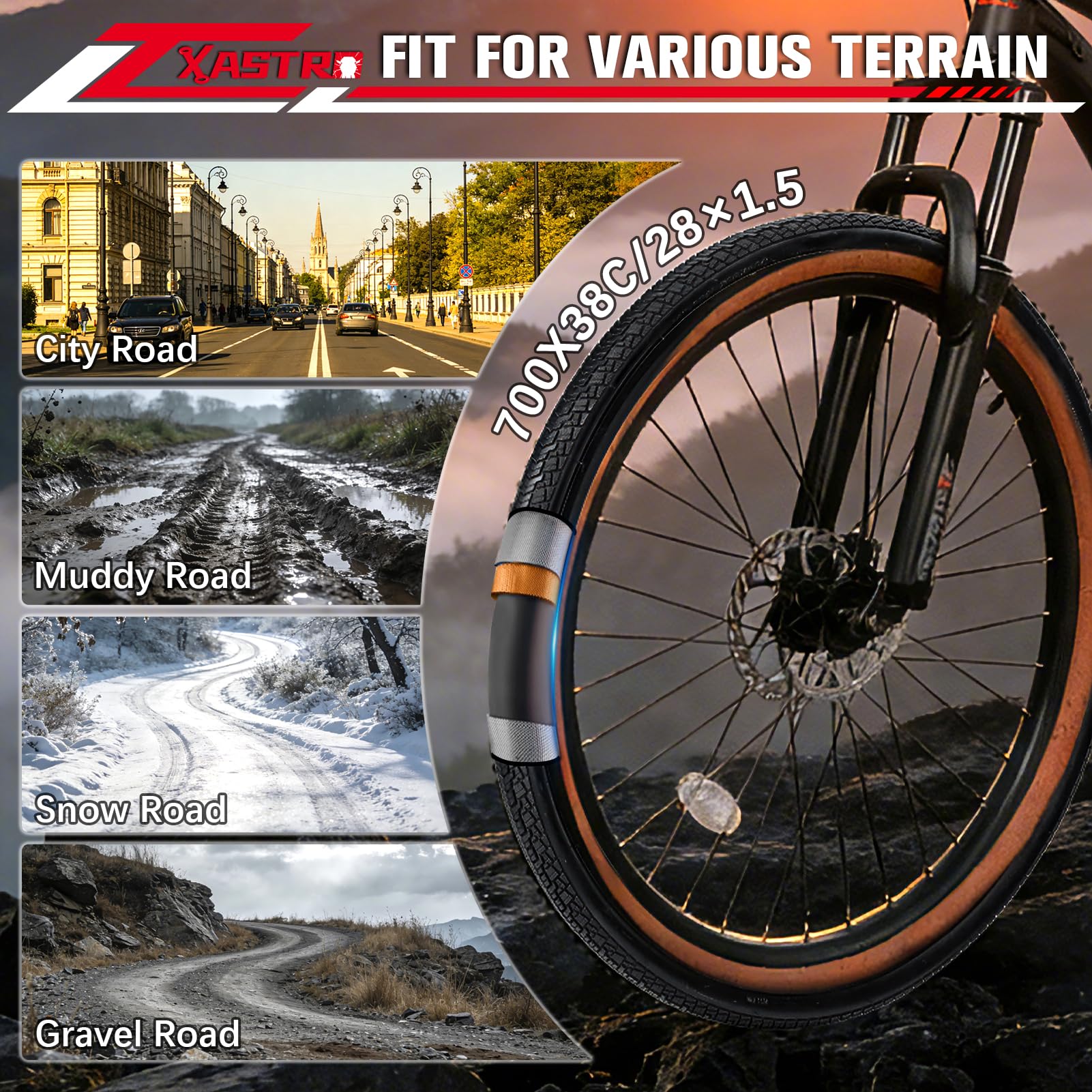 Lot de 2 pneus de vélo pliables de 28" 700 x 38 C - Gaine 40-622 et 2 chambres à air 700C FV48 mm - Valve compatible avec pneus de vélo de 28" - Tubes à air - Accessoires de vélo