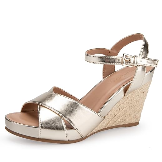 Aerosoles PASTEL Wedge Sandal, Soft Gold PU, 8.5M