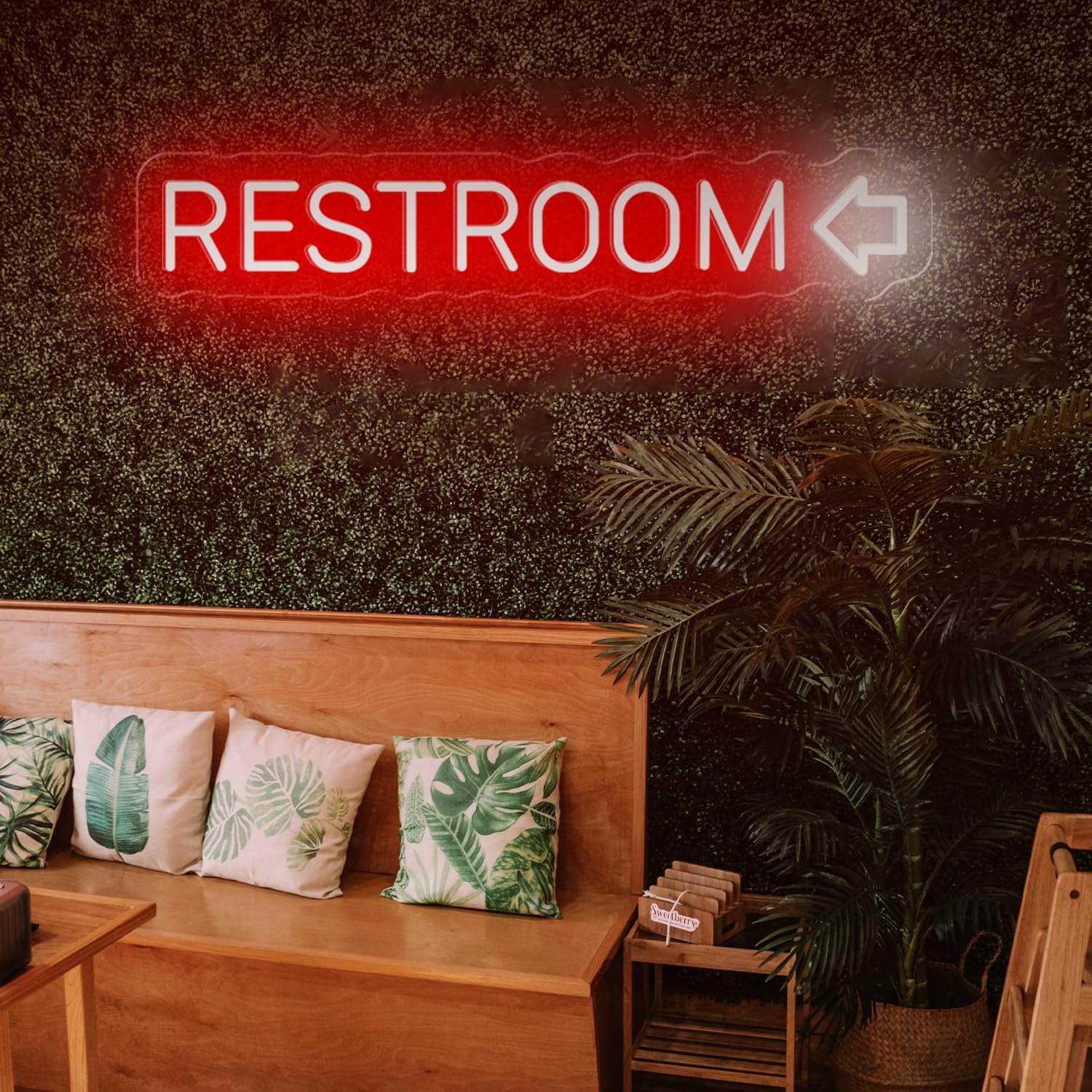Custom Direction Neon Sign, Restroom, Bathroom, WC Sign with Arrow, LED Neon Light for Business, Bar, Hotel, Shop, Mall, Easy Mount Decor, 19.7x3.6"