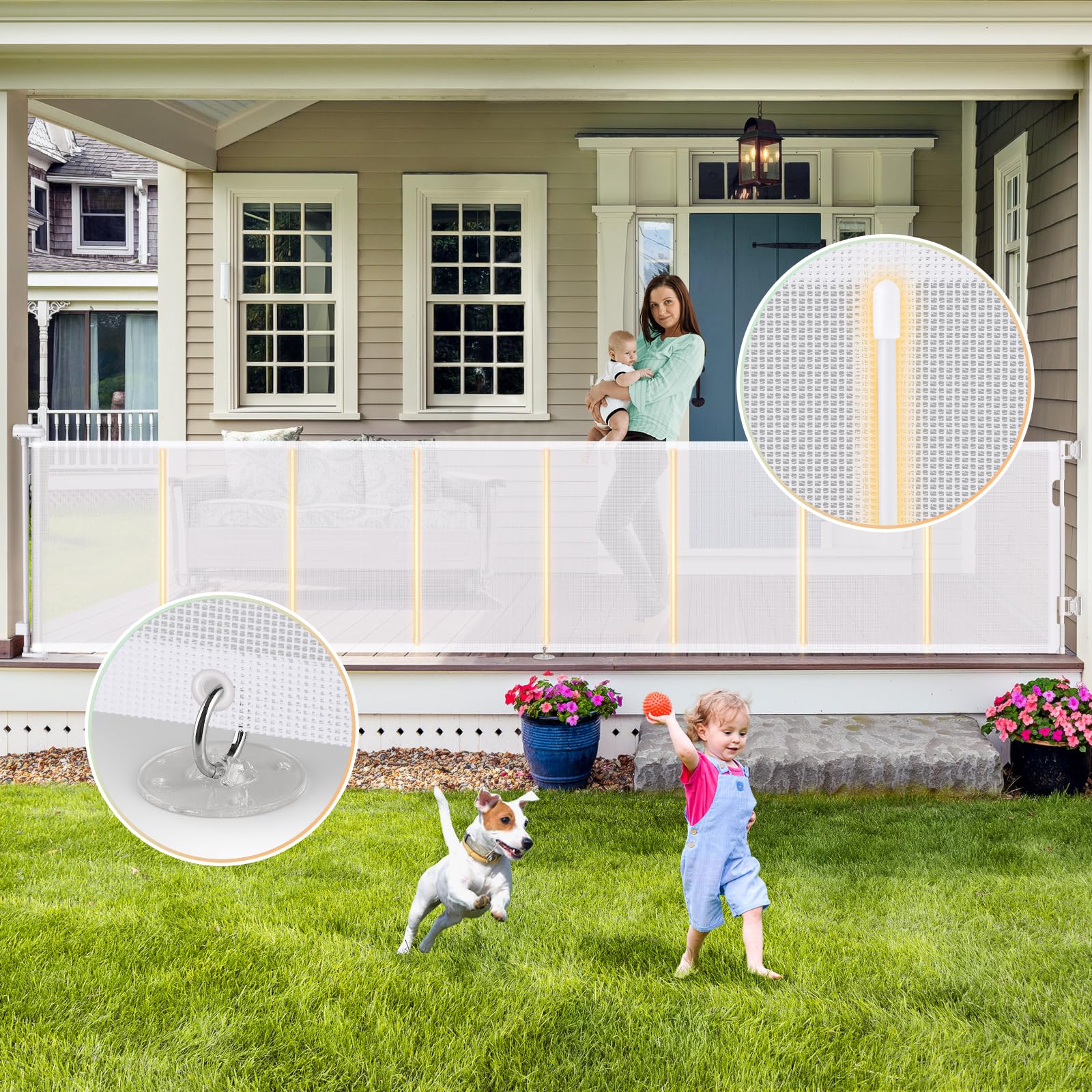 150'' Retractable Baby Gates Extra Wide, 35" Tall Upgraded Reinforced Extra Long Retractable Dog Gate for Stairs, Retractable Gate for Doorways, Stairs, Hallways, Indoor/Outdoor, White