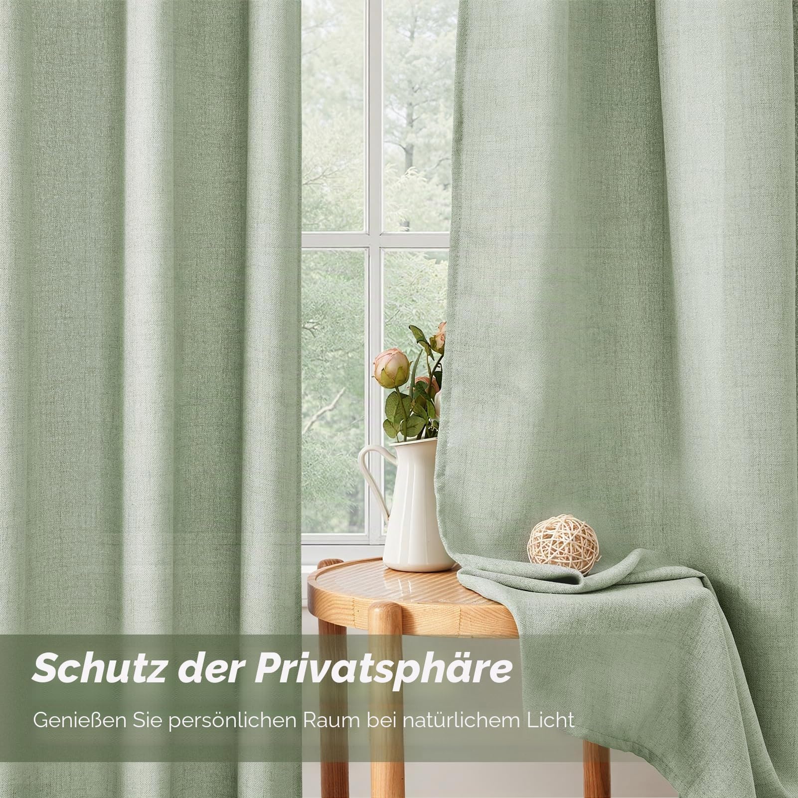CUTEWIND Vorhang Wohnzimmer Leinen Grüne Vorhänge Vorhänge Kräuselband 245 x 200 cm (HxB) 1er Set, Vorhang Leinenoptik Vorhänge Salbeigrün Halbtransparent für Fenster Schlafzimmer Kinderzimmer