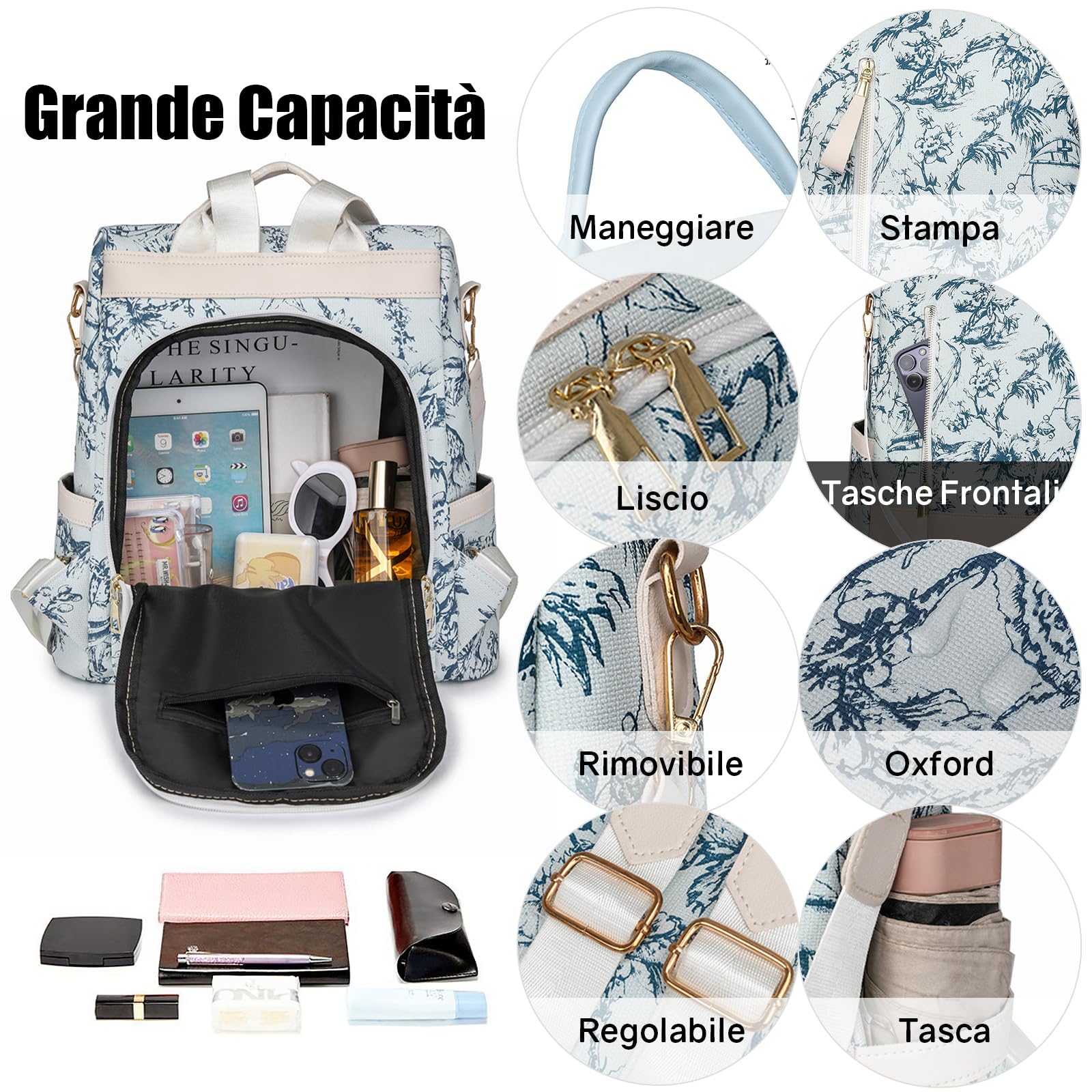 Ray-Velocity Zaino Antifurto Donna, Borse Zainetto Donna Impermeabile, Borsa a Tracolla Moda per Uscire, Lavoro, Viaggio, Scuola, Università