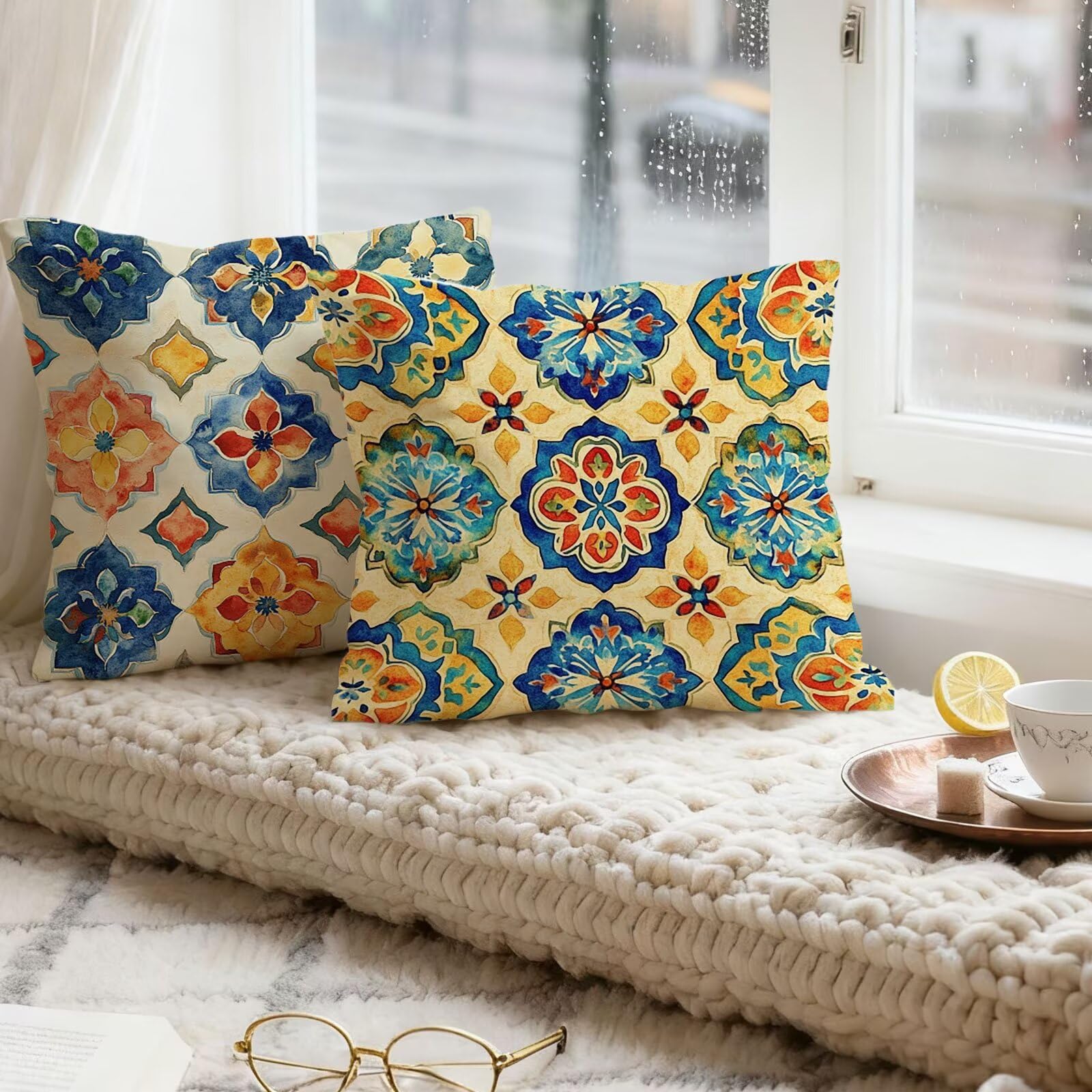 Pomarańczowa poszewka na poduszkę 65 x 65 cm w stylu boho 65 x 65 zestaw 4 super miękkich ochraniaczy na poduszkę 65 x 65 jesienna poszewka na poduszkę kwadratowa poduszka na sofę, do domu, salonu