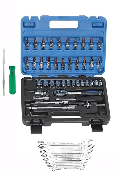 Digital Craft Hand Tool Kit Car Ratchet Wrench Assembly Tool Household Repair Tools Automotive Set 46PC Socket Set,6Inch 2 In 1 Screw Driver,8Pc Double Open Spanner Set,