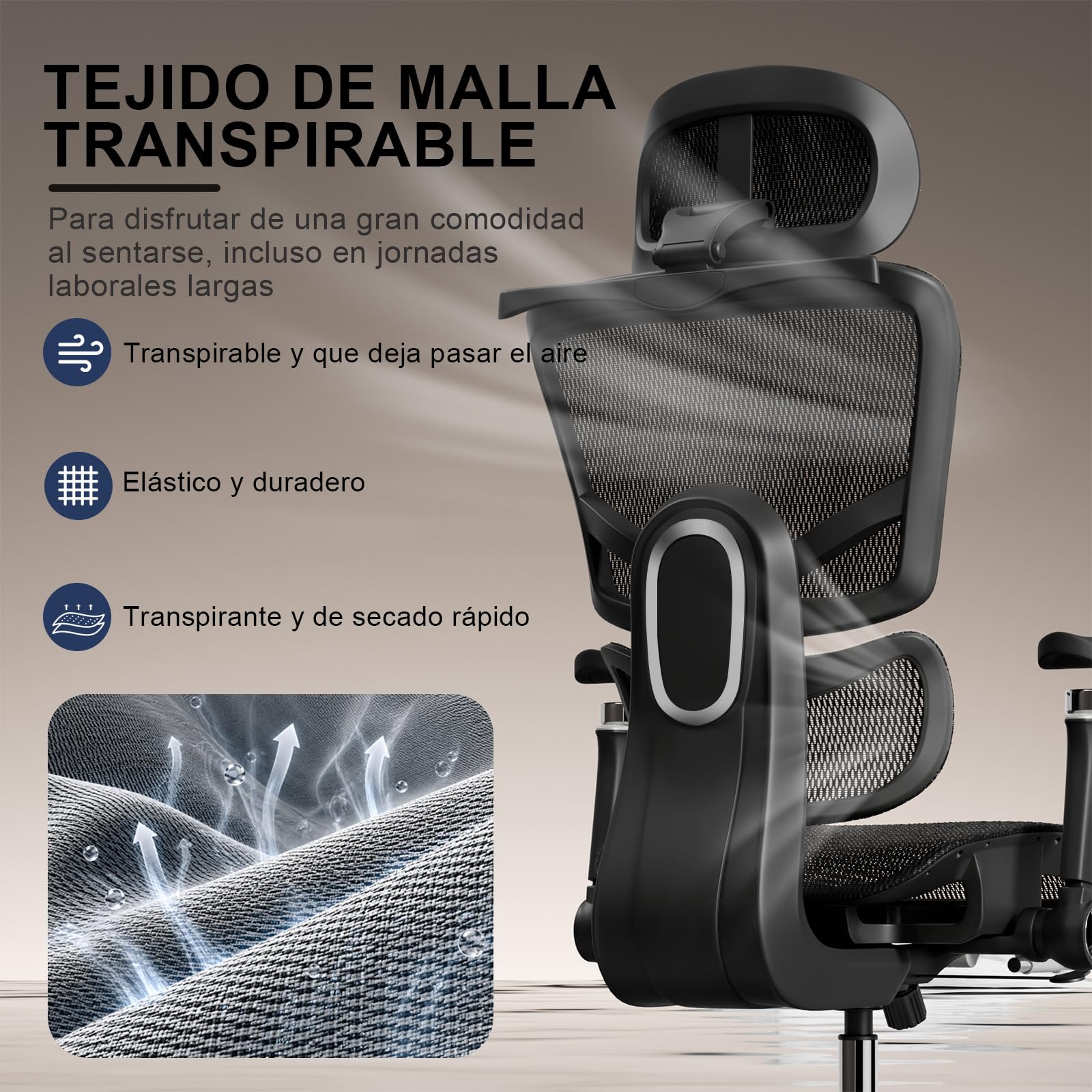 naspaluro Silla de Oficina ergonómica cómoda Silla de Escritorio y reposabrazos 6D Ajustables, Silla de computadora con reposacabezas, reposabrazos abatibles (Negro)