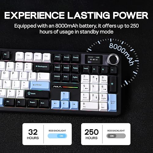 Miniatura 5 de EPOMAKER X Aula F108 PRO - Teclado inalámbrico para juegos con pantalla, batería de 8000 mAh, 104 teclas y perilla intercambiables en caliente y