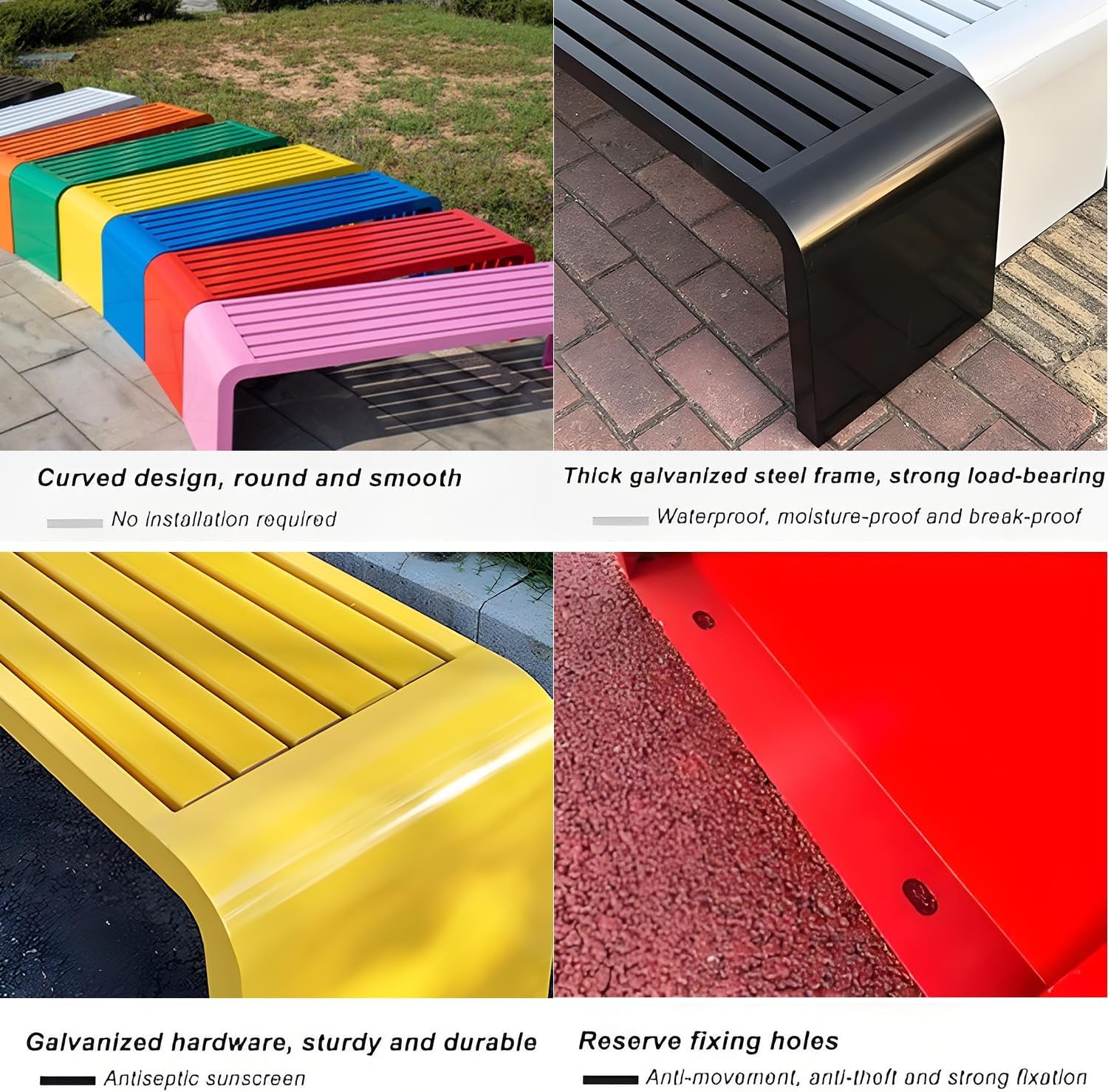 Indoor Outdoor Backless Bench,Stainless Steel Garden Patio Porch Bench, Art Deco Alloy Picnic Bench,Modern Multicolor Park Bench, Waterproof Metal Garden Bench,Steel Frame Outdoor Bench (Red)