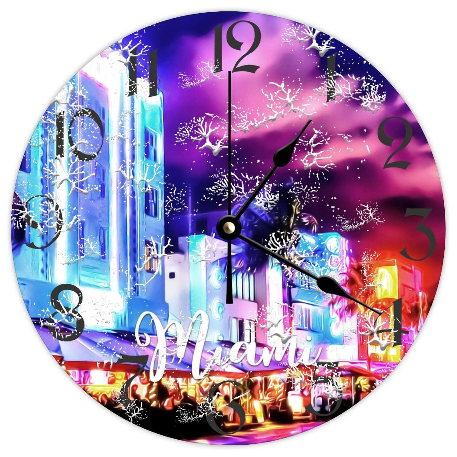 Horloge murale ronde en bois Miami City de 38 cm, décoration haut de gamme