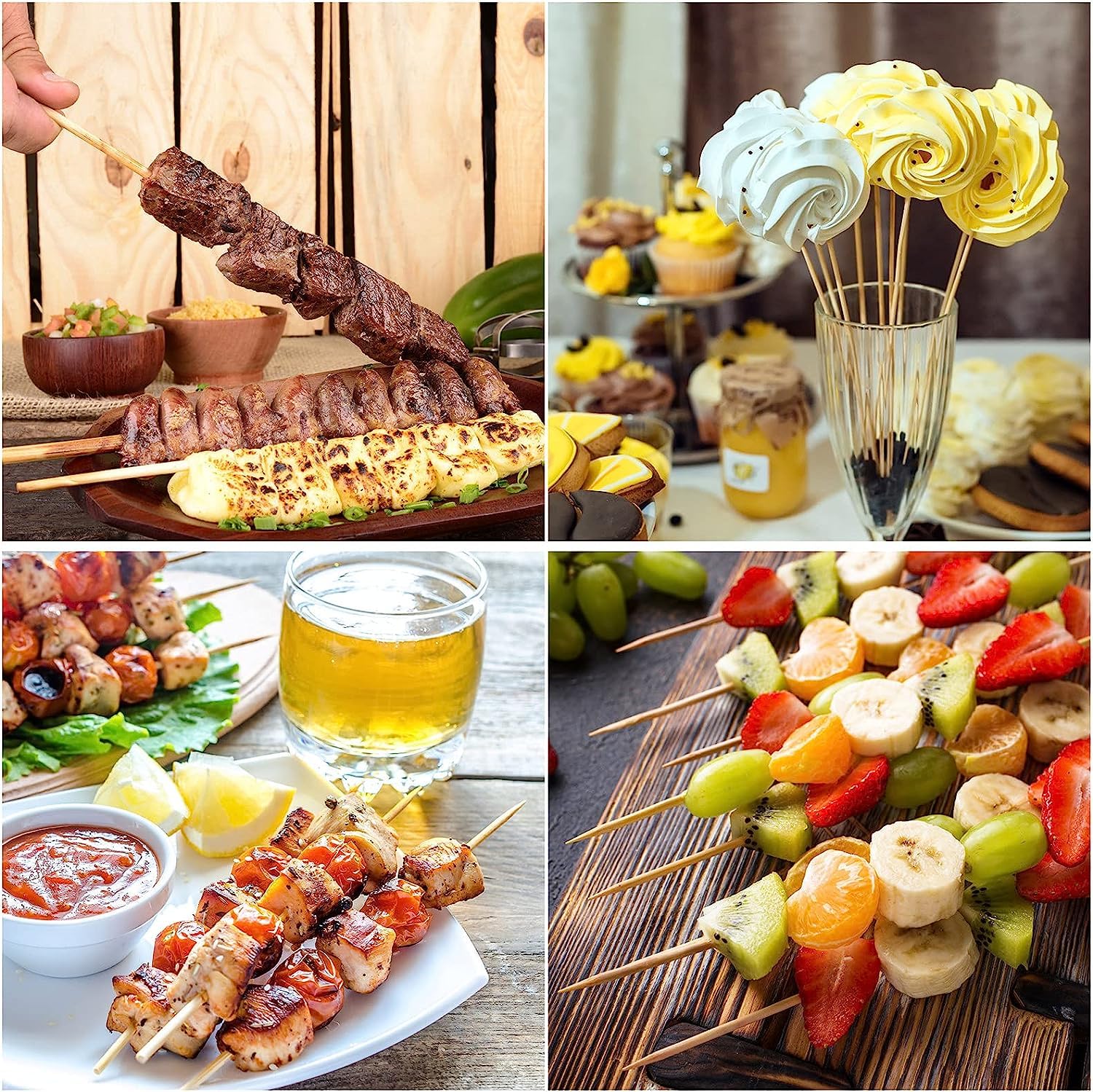 Paquete de 300 pinchos de bambú de 8 pulgadas, palos de madera para asar