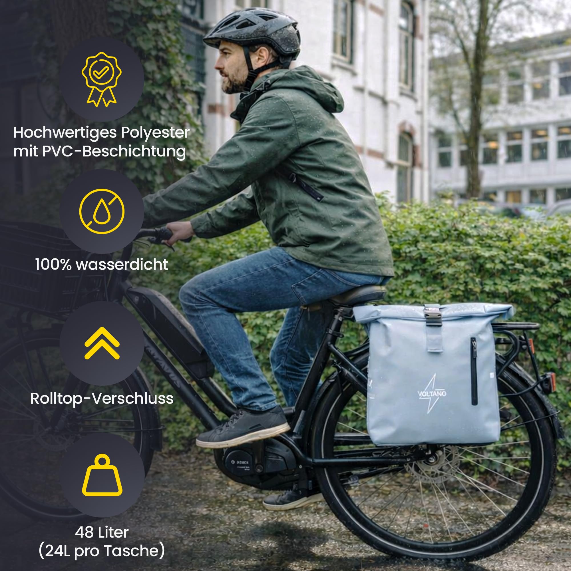 Fahrradtaschen für Gepäckträger 48 Liter 2er Set Rolltop - Eisblau | Fahrradtasche wasserdicht [4 Fächer Rolltop] - Gepäckträgertaschen [Rackmontage] - Doppeltasche abnehmbar für E-Bike