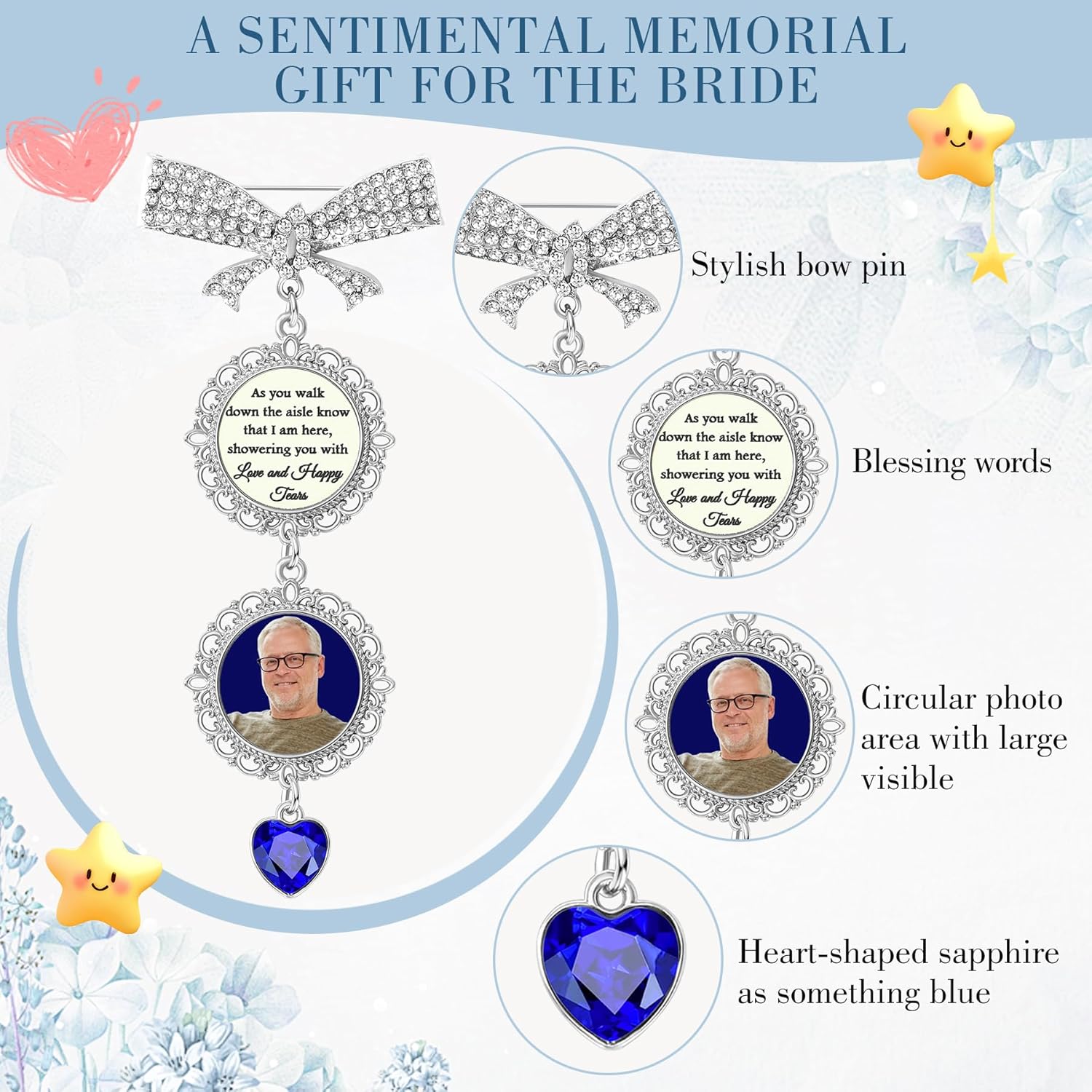 Something Blue Gift For Bride - Bouquet Charms For Wedding Memory, Bouquet Photo Charms For Wedding Memory, Something Blue For Bride, Bride Gifts, Bridal Bouquet Charm, Custom Pin, Wedding Gifts - Image 4