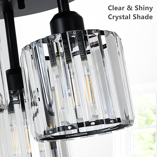 Miniatura 4 de Lámpara de techo semiempotrada de cristal, 3 luces, modernas, cerca del techo, lámparas de cocina negras con pantalla de cristal transparente,