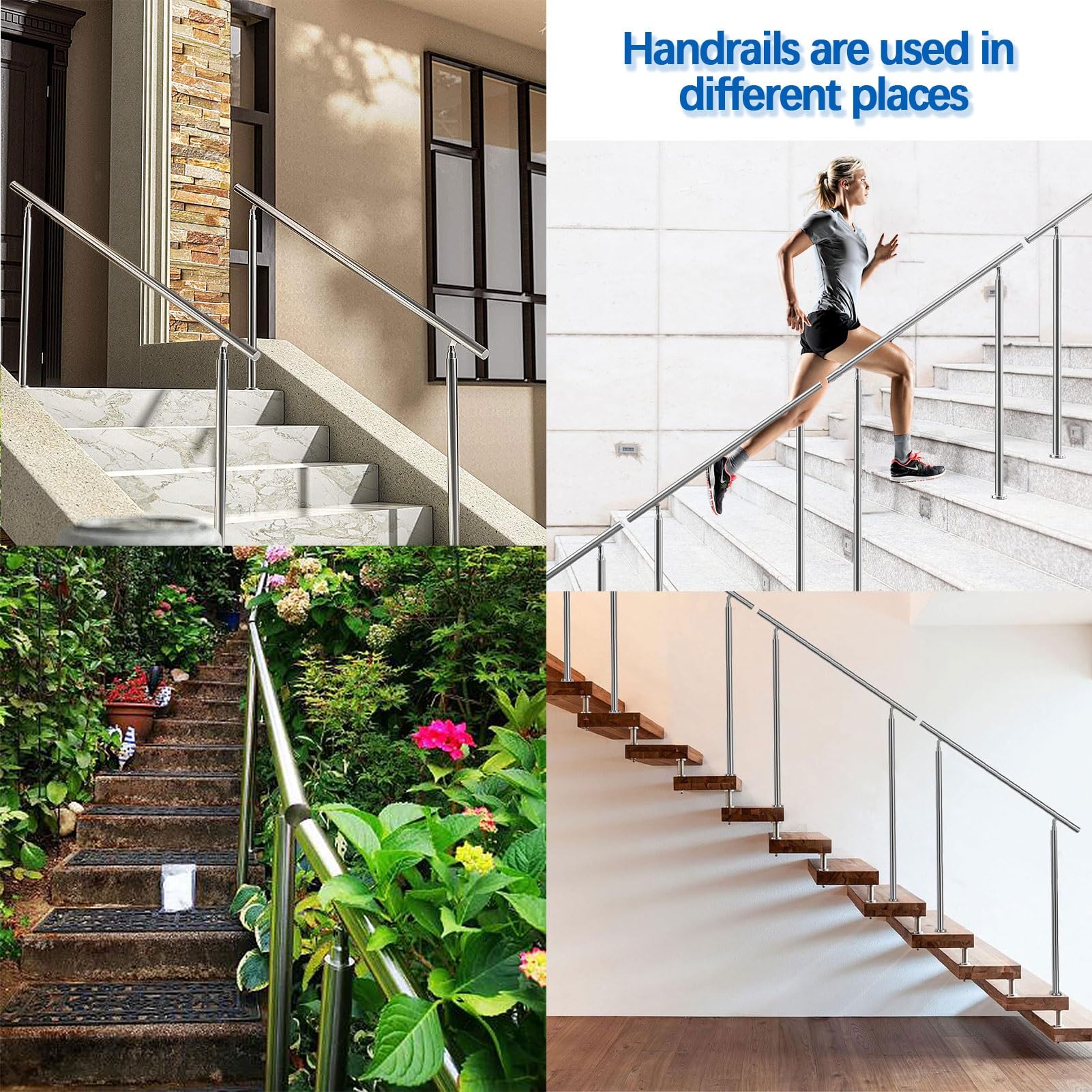 Barandilla Escaleras 160cm Barandilla LARS360 Para Escaleras - 160 Cm, Acero Inoxidable, 2 Travesaños Barandilla Montaje Suelo