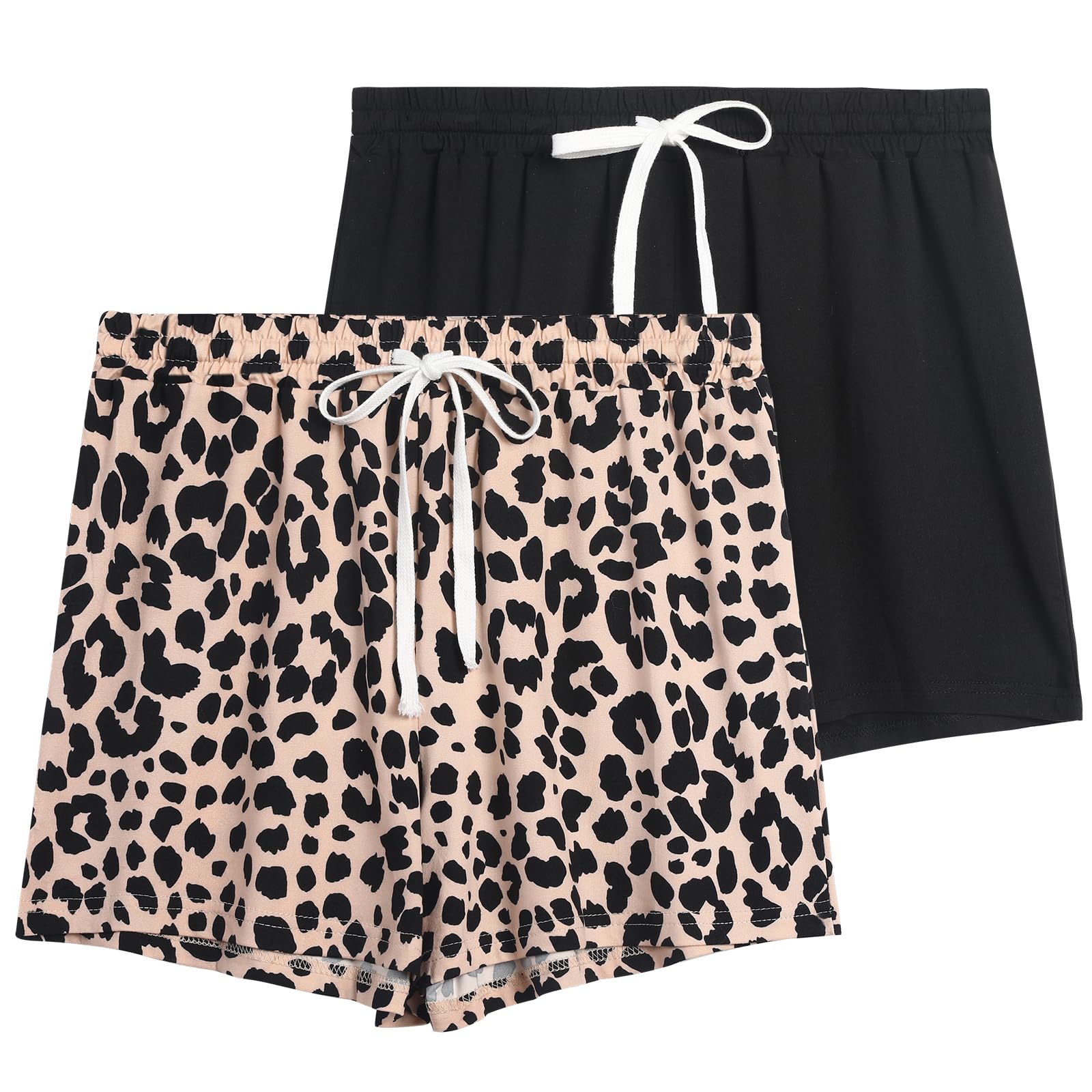 2 Pack Pajama Shorts for Women Cotton Sleep Shorts Casual Lounge Pants Drawstring Pj Bottoms