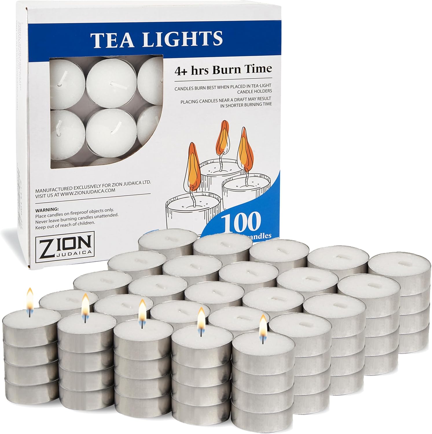 Classic Smokeless Unscented Round Tin Tealight Candles, 100-Pack