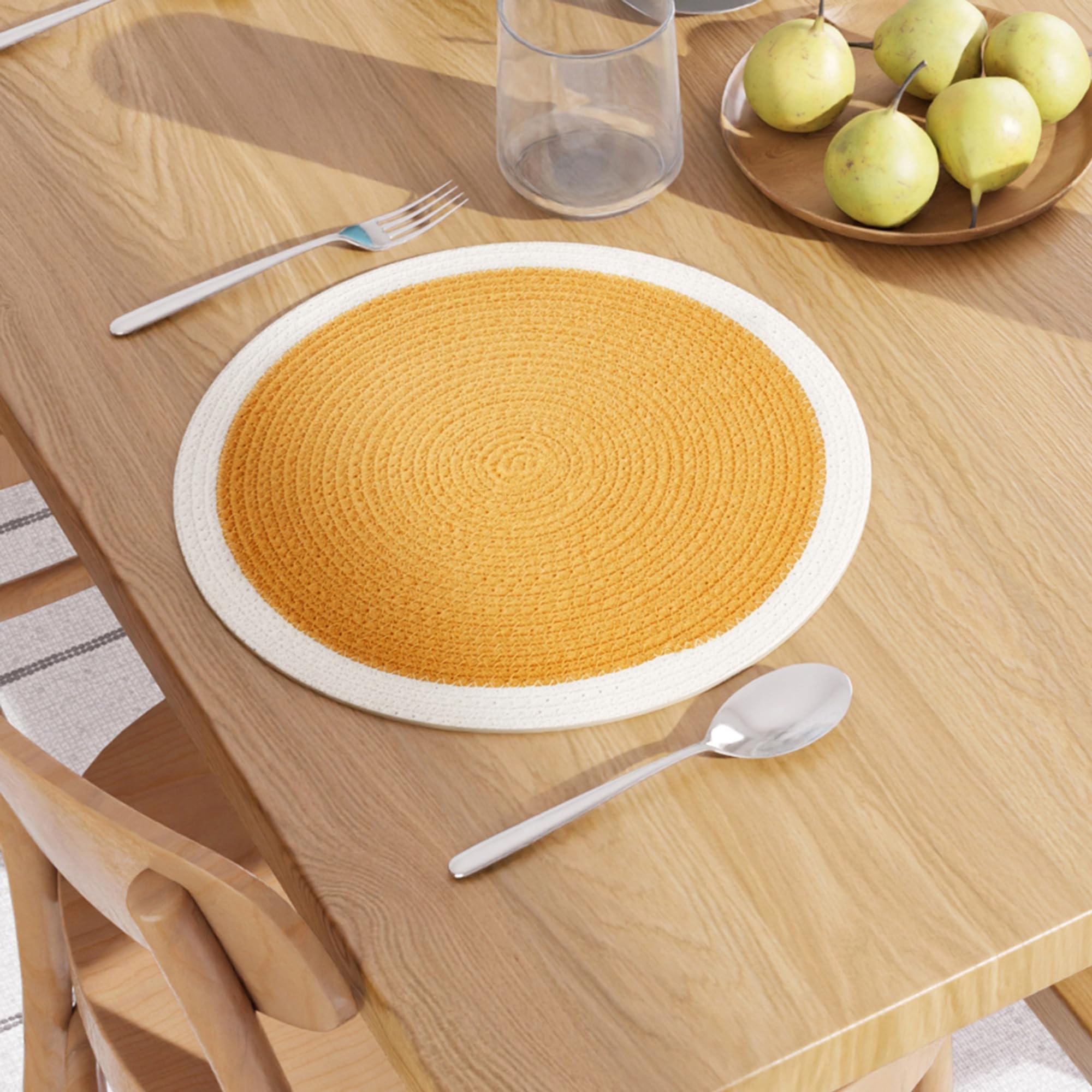 Encasa XO Dining Placemats Set of 4, Yellow & Off White, 32 cm (Pack of 4) - Image 3