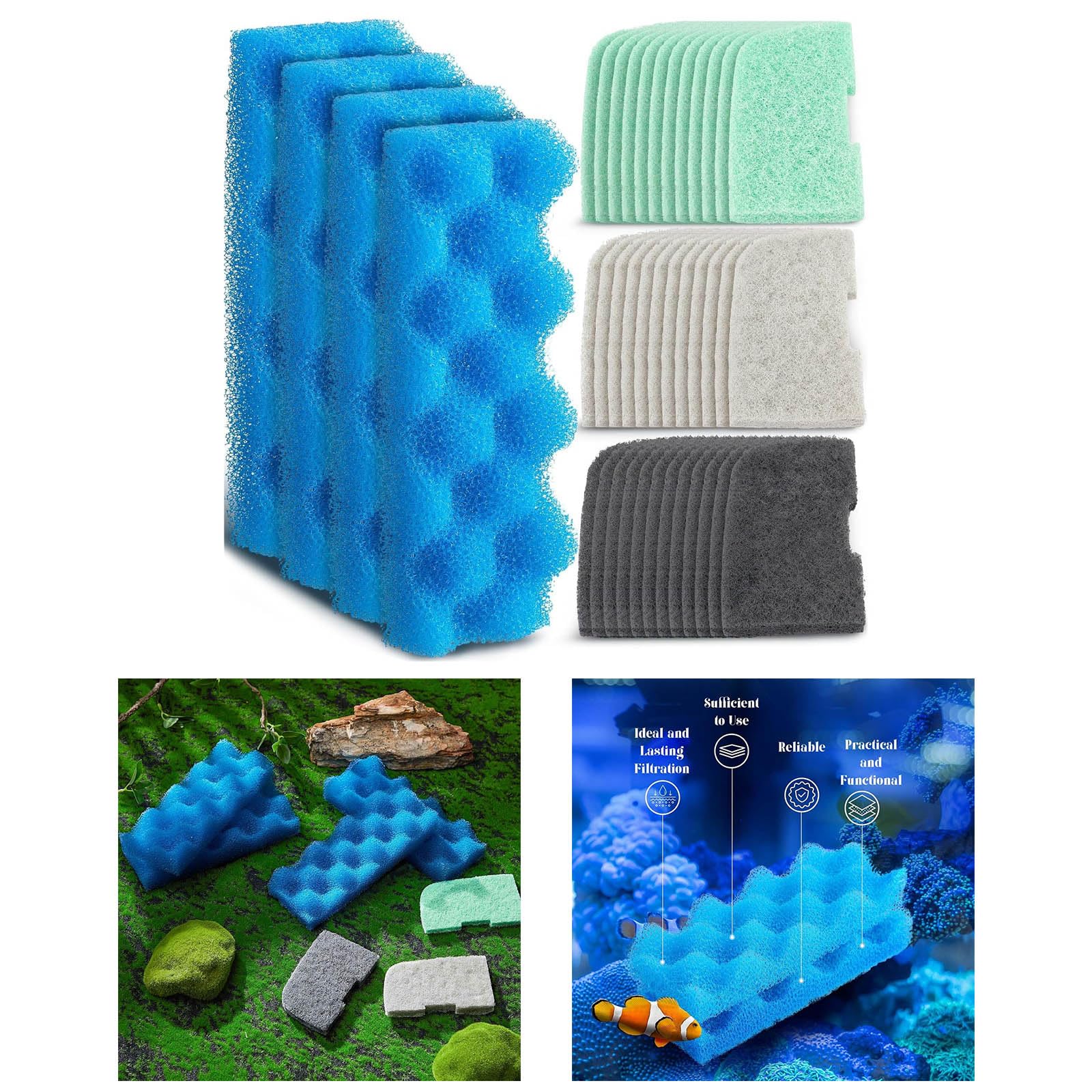 Almohadillas de Repuesto para Filtro de Recipiente de Acuario para Sistemas 306 307, Juego de Medios de Esponja de Espuma para Mantenimiento con tamaños de Almohadillas Mixtas y Uso de Cuidado