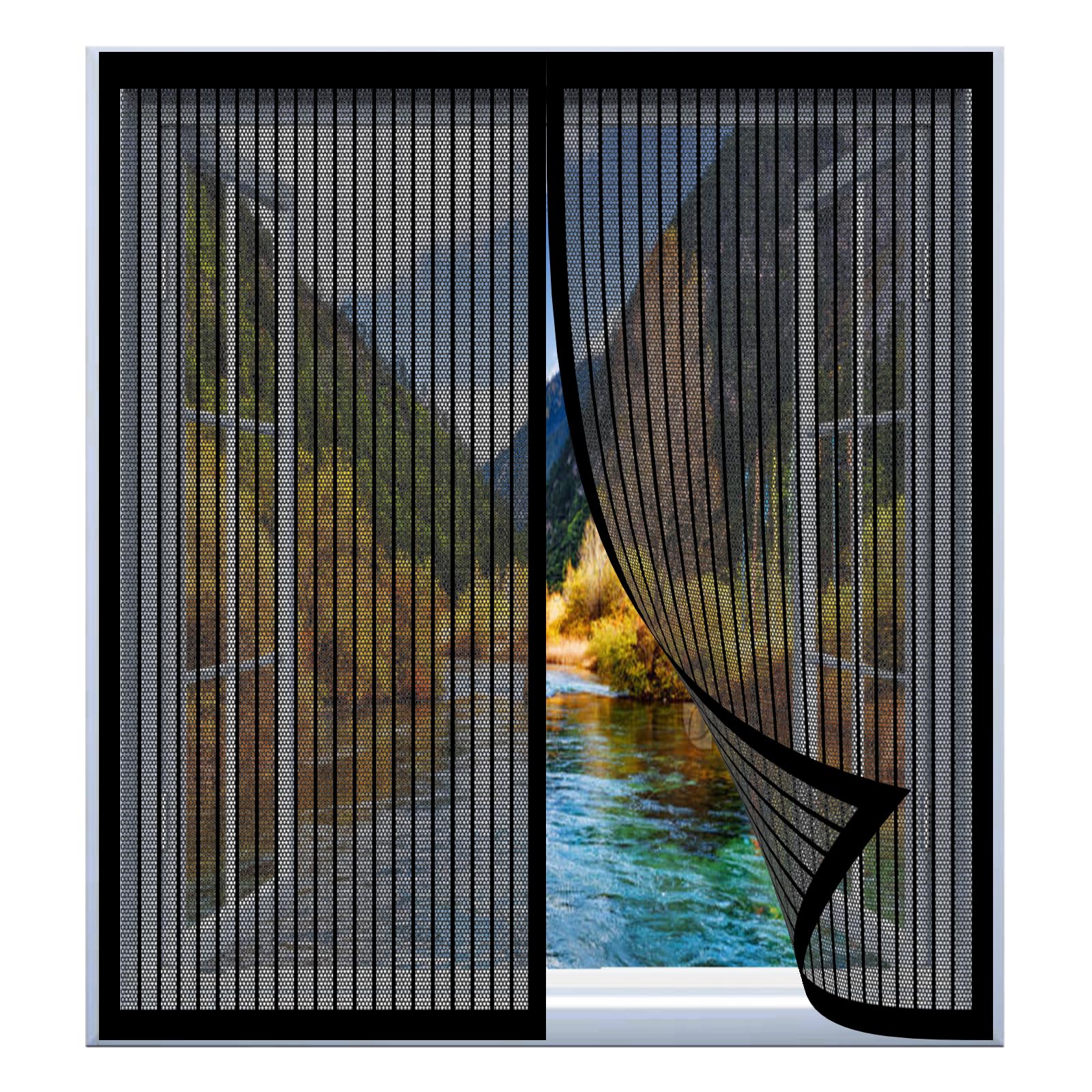Yuanwan Black Magnetic Fly Screen Window 115 X 117 Cm Easy Installation No Drilling Or Screwing Magnetic Fly Insect Screen For Windows Nets To Keep Bugs Out,
