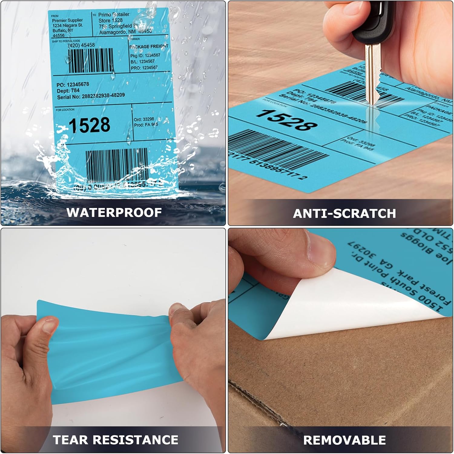 Blue Direct Thermal Labels 4 × 6 Inch Vinyl Self-Adhesive Fanfold Shipping Stickers Waterproof Perforated Printer Decal for Office School Warehouse 500 PCS - Image 6