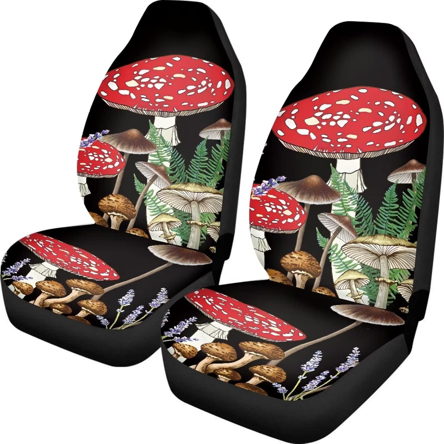 Mushroom Car Seat Covers for Women, 2 Piece Universal Fit Bucket Front Automotive Seats Protector Covers for SUV Sedan Van