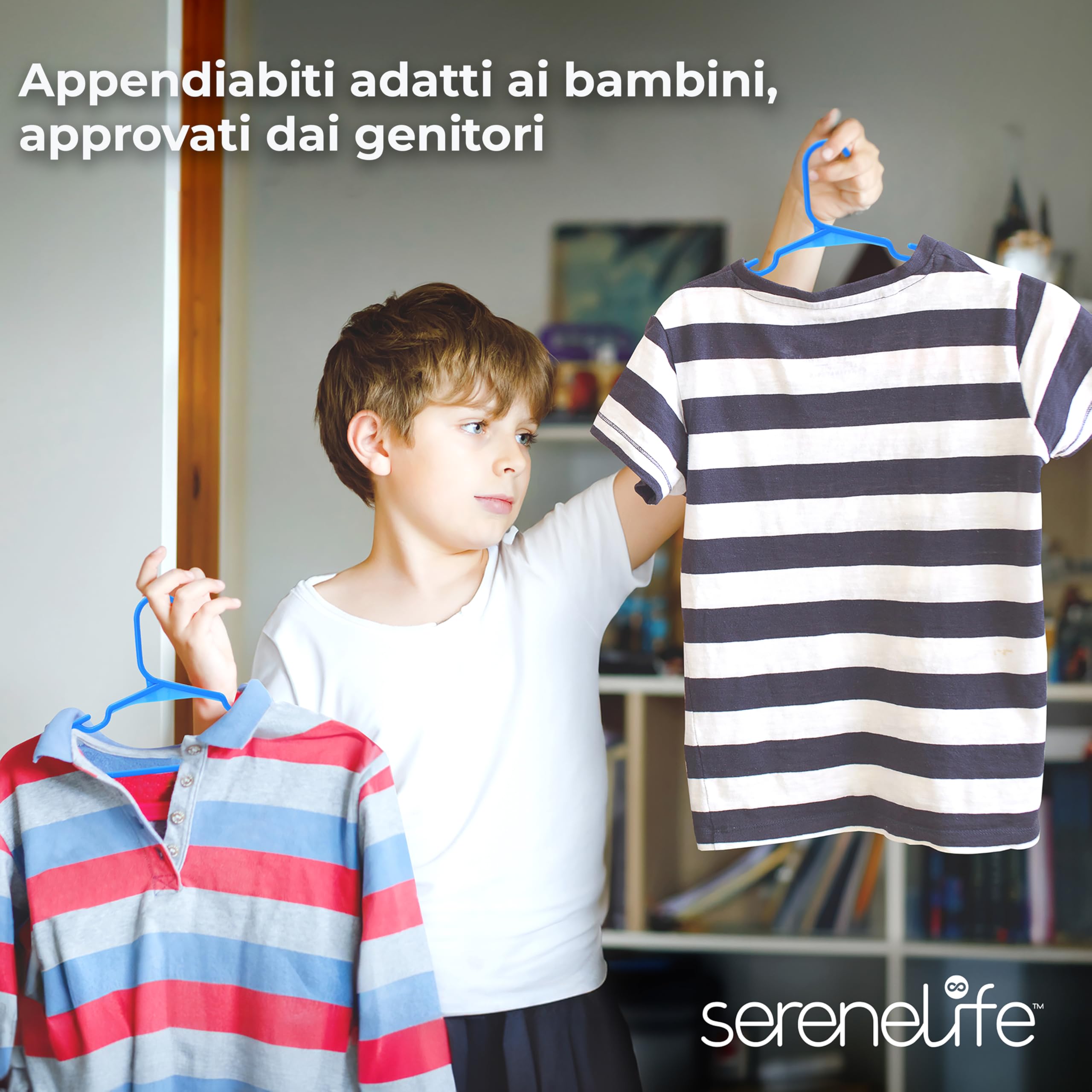 SereneLife Appendiabiti Bambini 20 Pezzi Antiscivolo Salvaspazio Blu