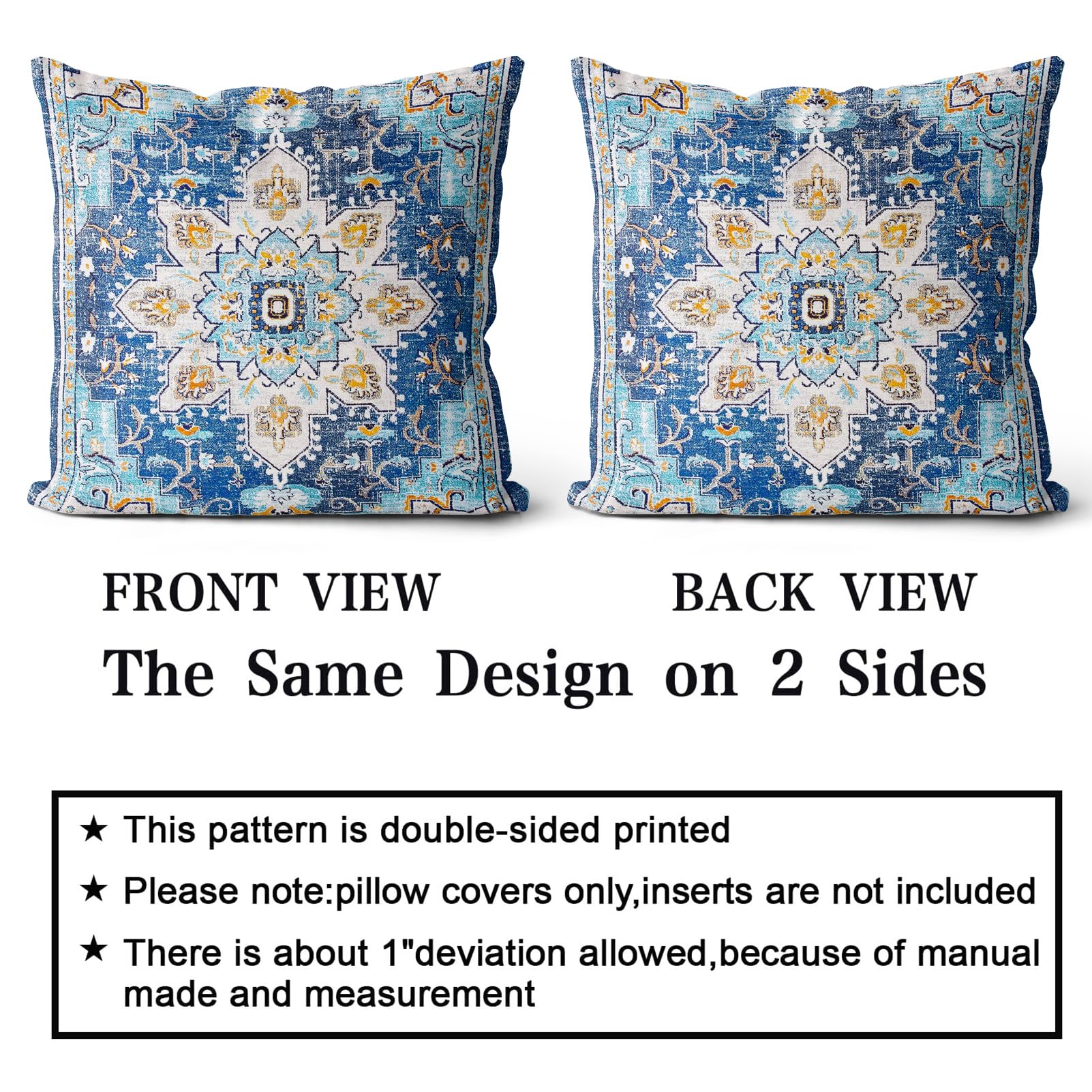 Snylcce Set of 2 Bohemian Style Cushion Covers 40x40 cm Decorative Square Throw Pillow Covers 40x40 CM Sofa Car Pillowcase for Outdoor Home Bed Living Room Couch Decor (Blue boho) - Image 2