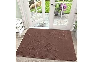CRUGLA Non Slip Entryway Rug: Rose Floral Brown, 30" x 17"