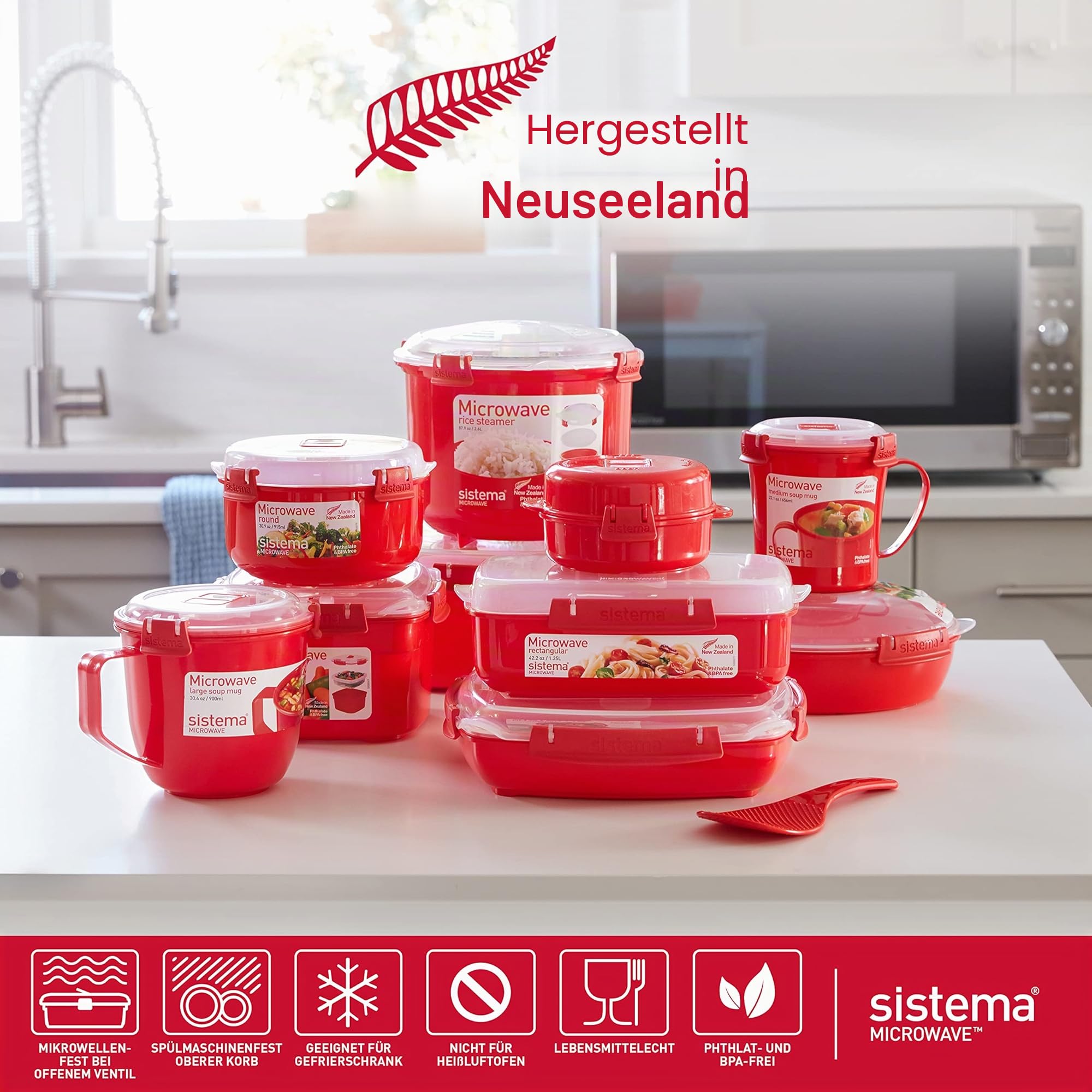 Sistema Microwave Suppentasse, mittelgroß | mikrowellenfeste Frischhaltedose | 656 ml | BPA-frei | rot | 3 Stück