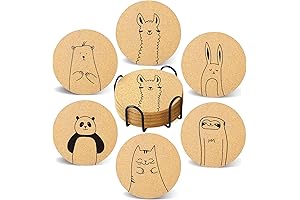 Animal Coasters with Holder - 6 Pack Absorbent and Cute Animal Cork Coasters