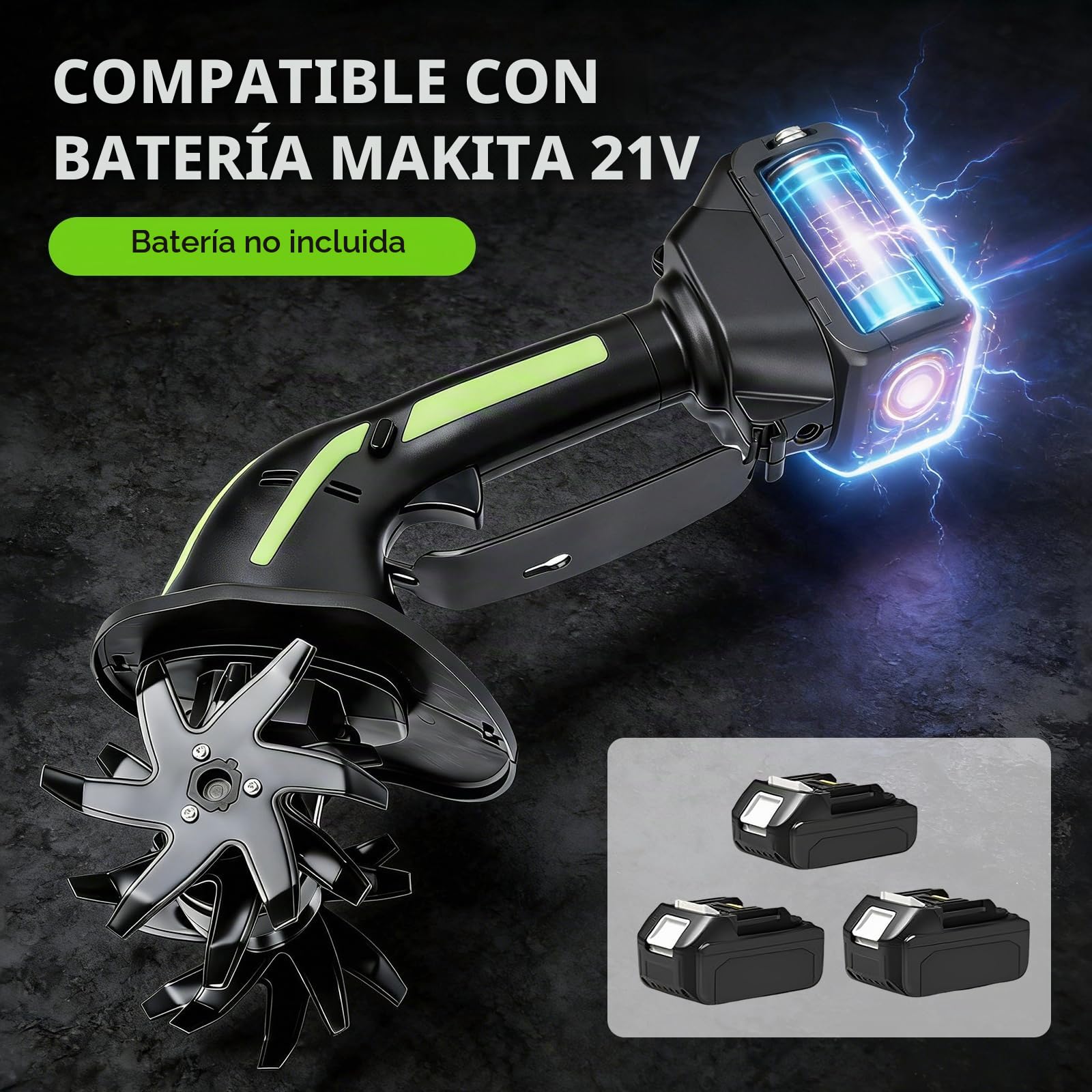 Motoazada Eléctrica Compatible con Makita 21V Batería | para Jardines y Céspedes,10 cm de Profundidad de Trabajo,10 cm de Ancho de Trabajo (Batería no incluida)