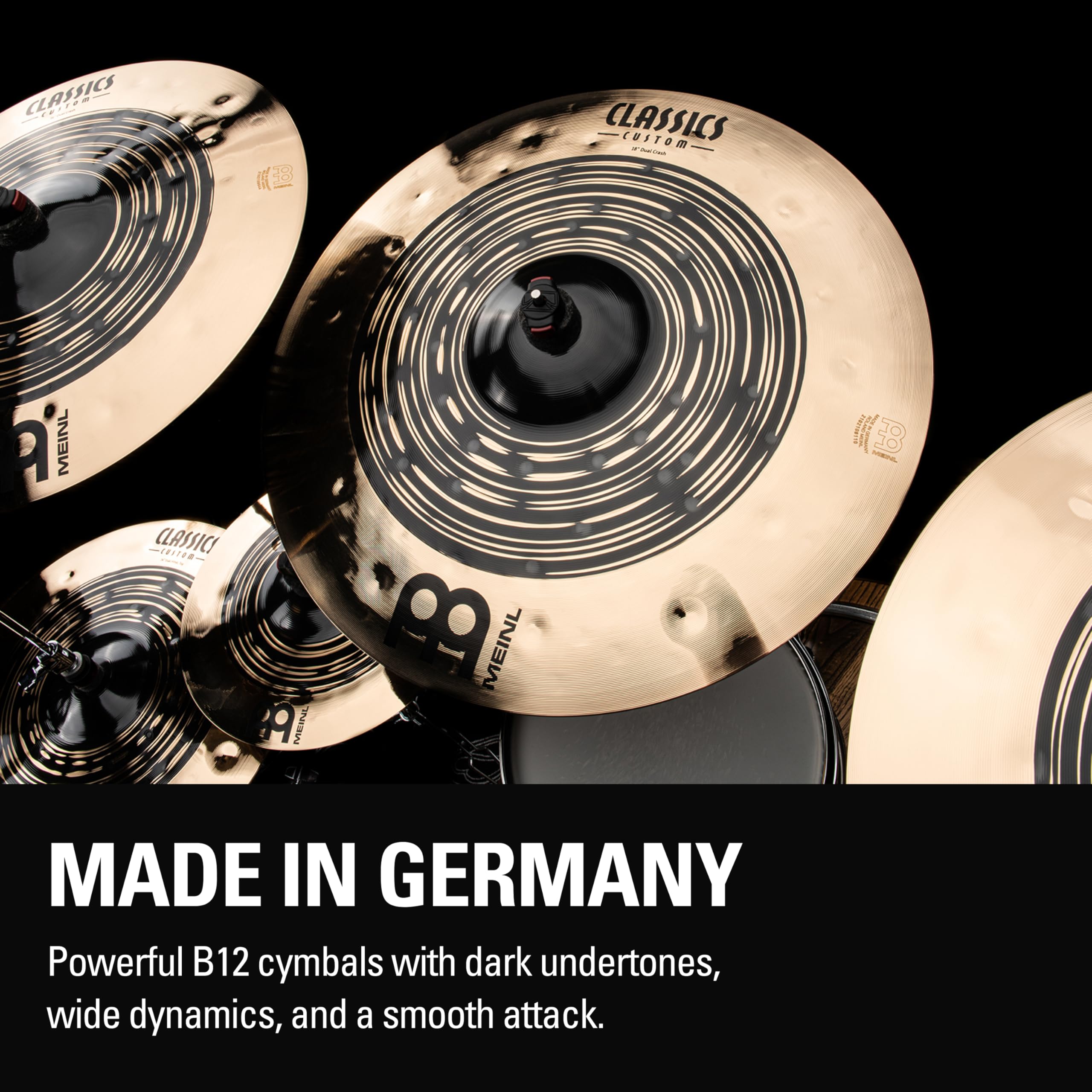 Meinl Cymbals Classics Custom Dual Piatto Crash 18 pollici (45,72cm) per Batteria - Bronzo B12, Finitura Scura e Brillante - Prodotto in Germania (CC18DUC)