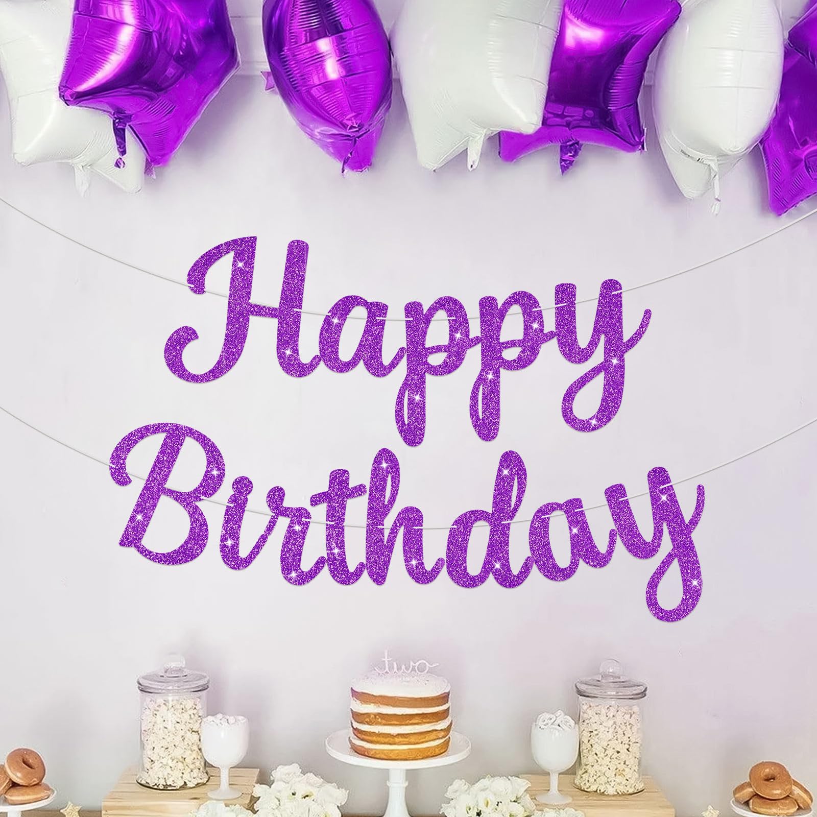 Purple Happy Birthday Banner With Glitter Letters - 13 Flag Bunting Garland For Kids Birthday Party Decor - View #10