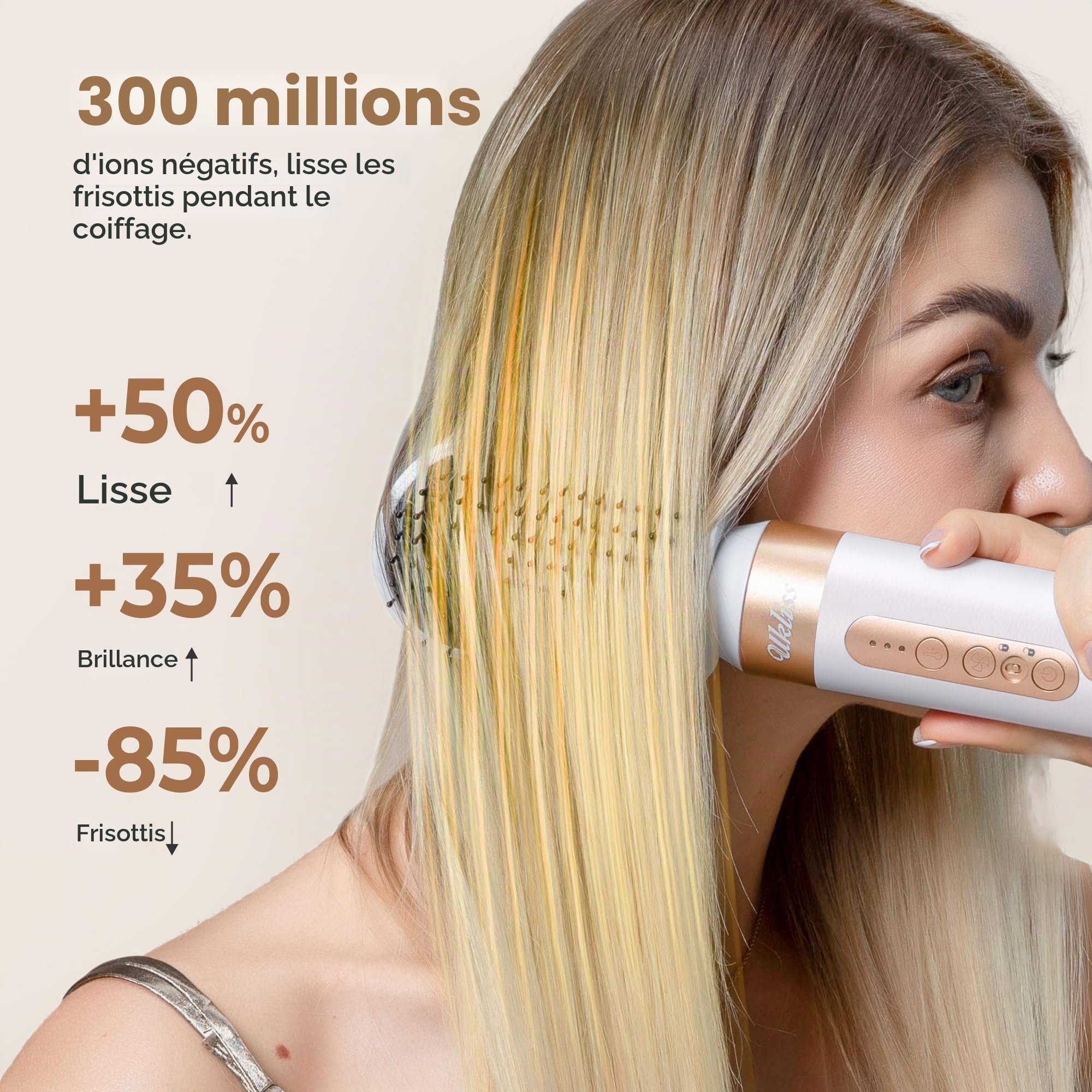 UKLISS Brosse Soufflante & Seche Cheveux Pro | Air Styler 7 en 1 avec Hair Dryer, Auto Boucleur a Air, Brosse Lissante Chauffante, Thermal Brush, Hairstyler Airbrush | Cadeaux pour Femmes Styling