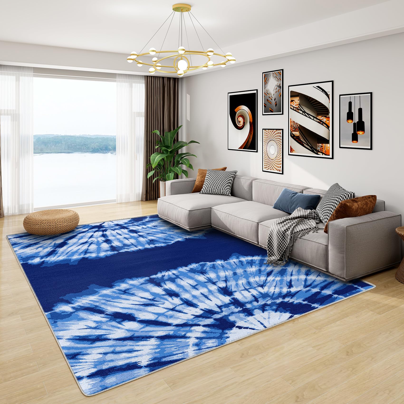 Blue Tie Dye Rug - Tie Dye Rug, Navy Blue Abstract Swirl Rugs for Living Room Bedroom, Washable Non Slip Soft Large Carpet, Patterned Area Rugs & Home Decor 100x150 cm