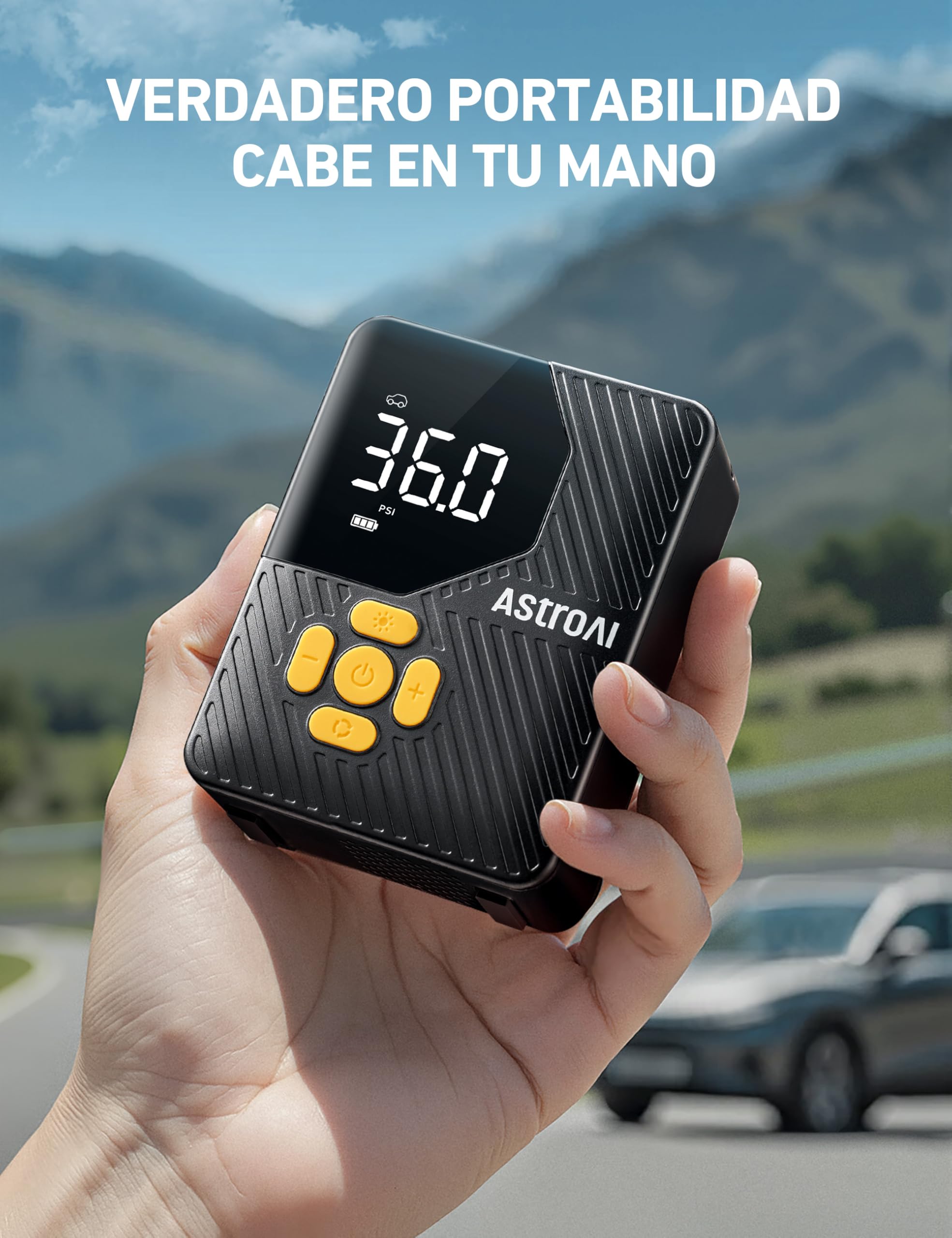 AstroAI Mini Compresor Aire Portátil, Inflador Ruedas Coche 150PSI | Inflador Electrico, Hinchador Neumáticos con Batería Recargable y Luz LED para Coche, Bicicletas, Moto y Etc.