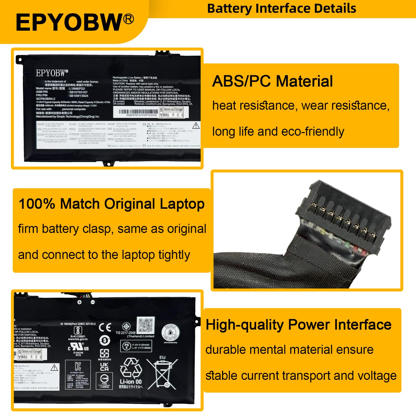 Amazon.com: EPYOBW L18M6PD2 Laptop Battery 48Wh Compatible with