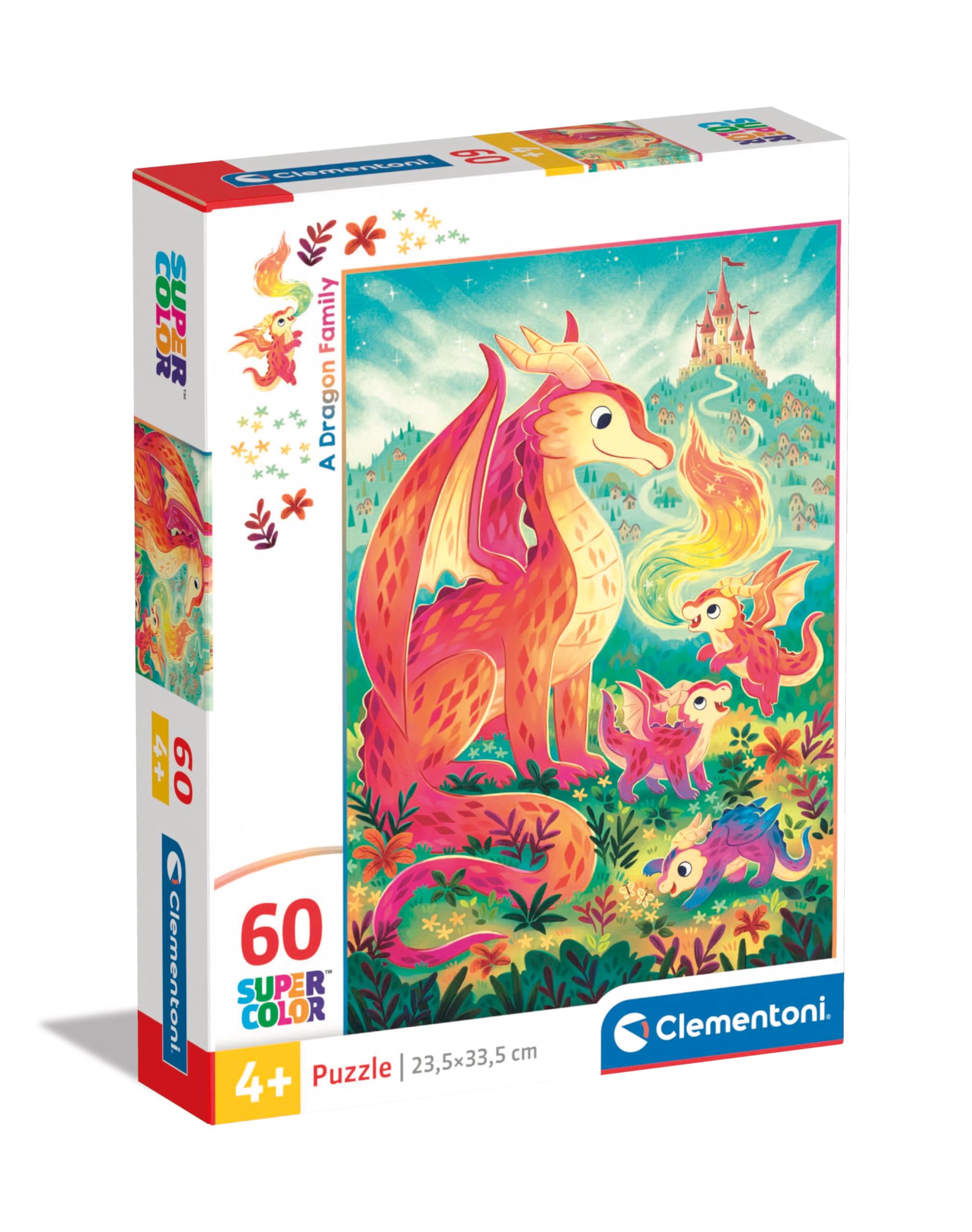 Clementoni Jigsaw Puzzle A Dragon Family 60 Pieces - Supercolor Puzzle For Children 4-6 Years, Cartoon, Gift For Boy/Girls, Puzzle For Kids, Made In Italy, 26600